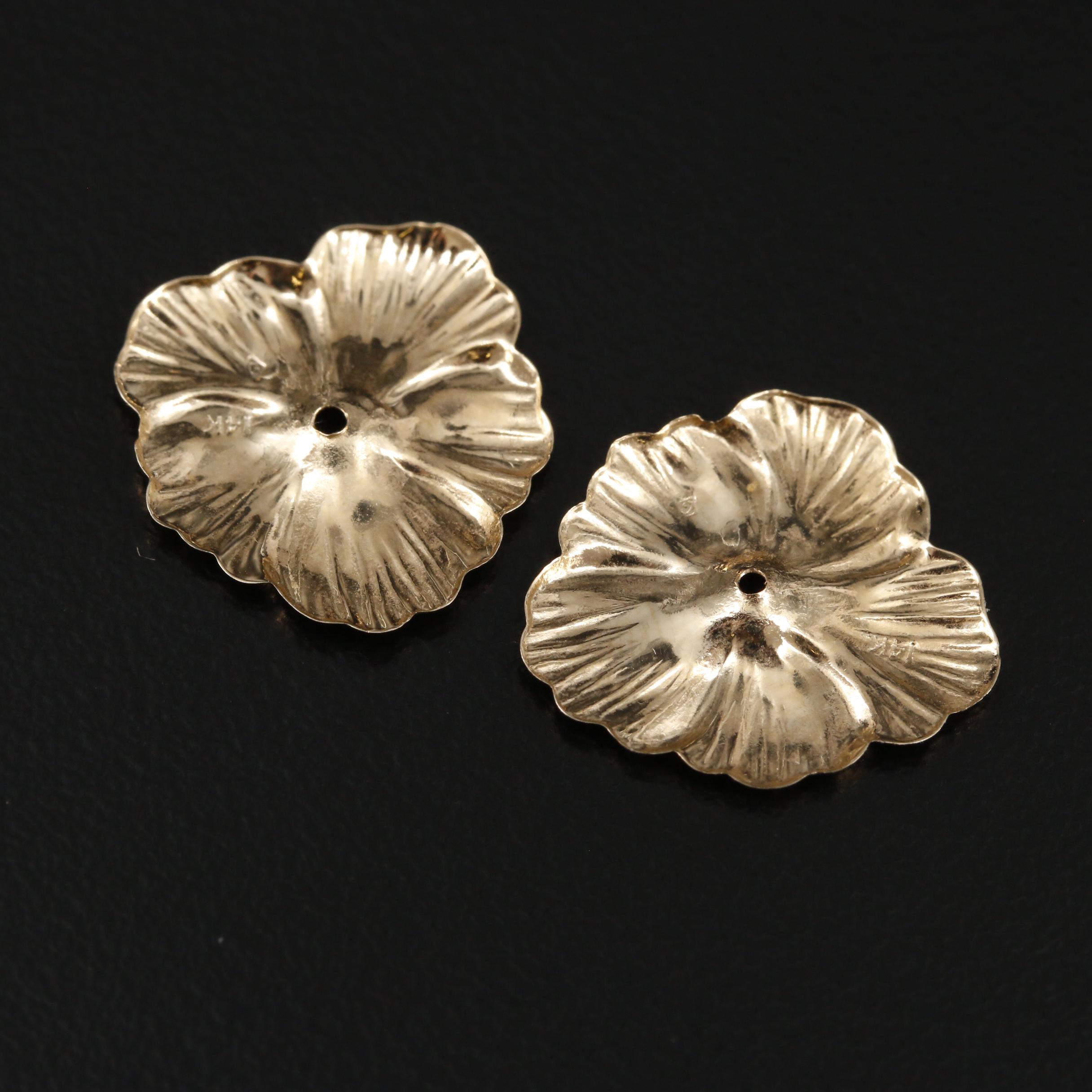 14K Yellow Gold Flower Earring Jackets EBTH