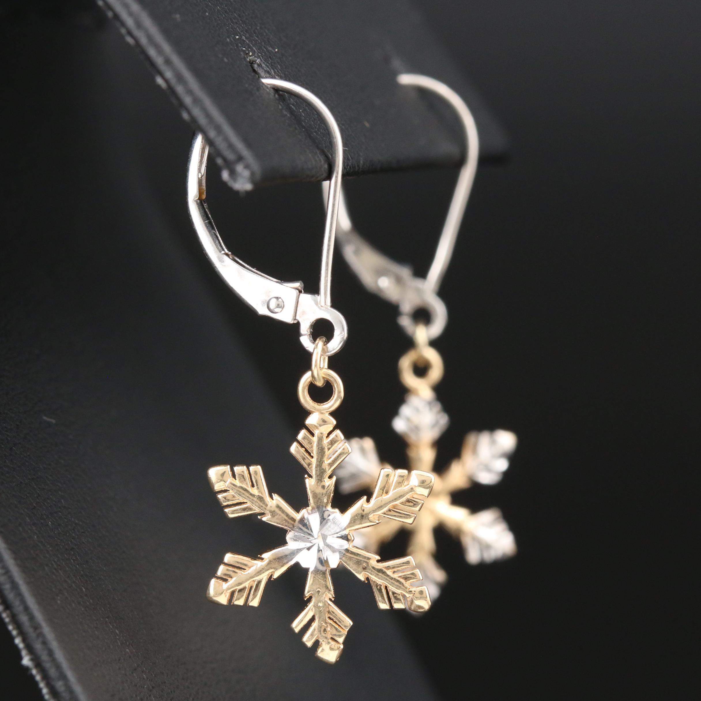 14K White and Yellow Gold Snowflake Earrings EBTH