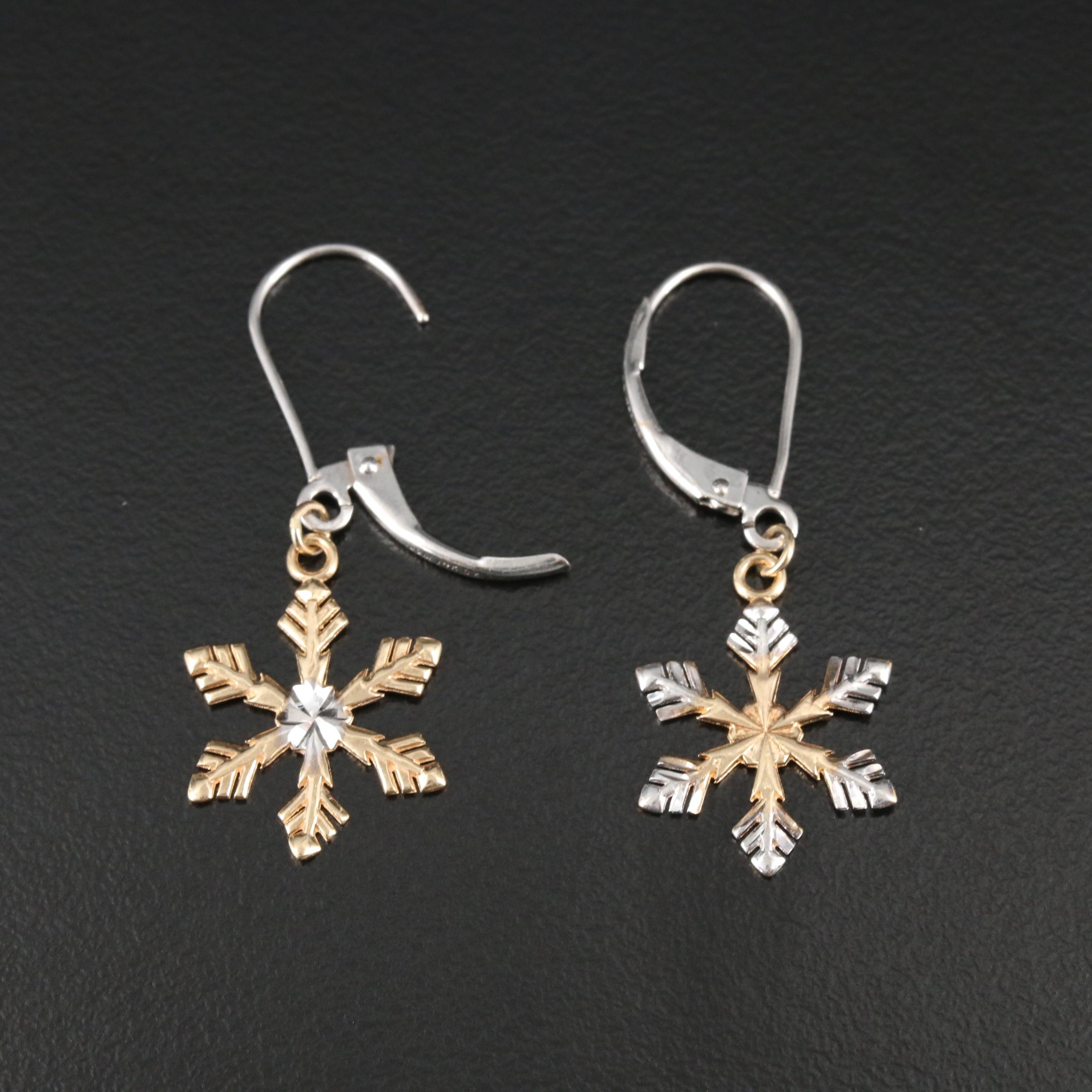 14K White and Yellow Gold Snowflake Earrings EBTH