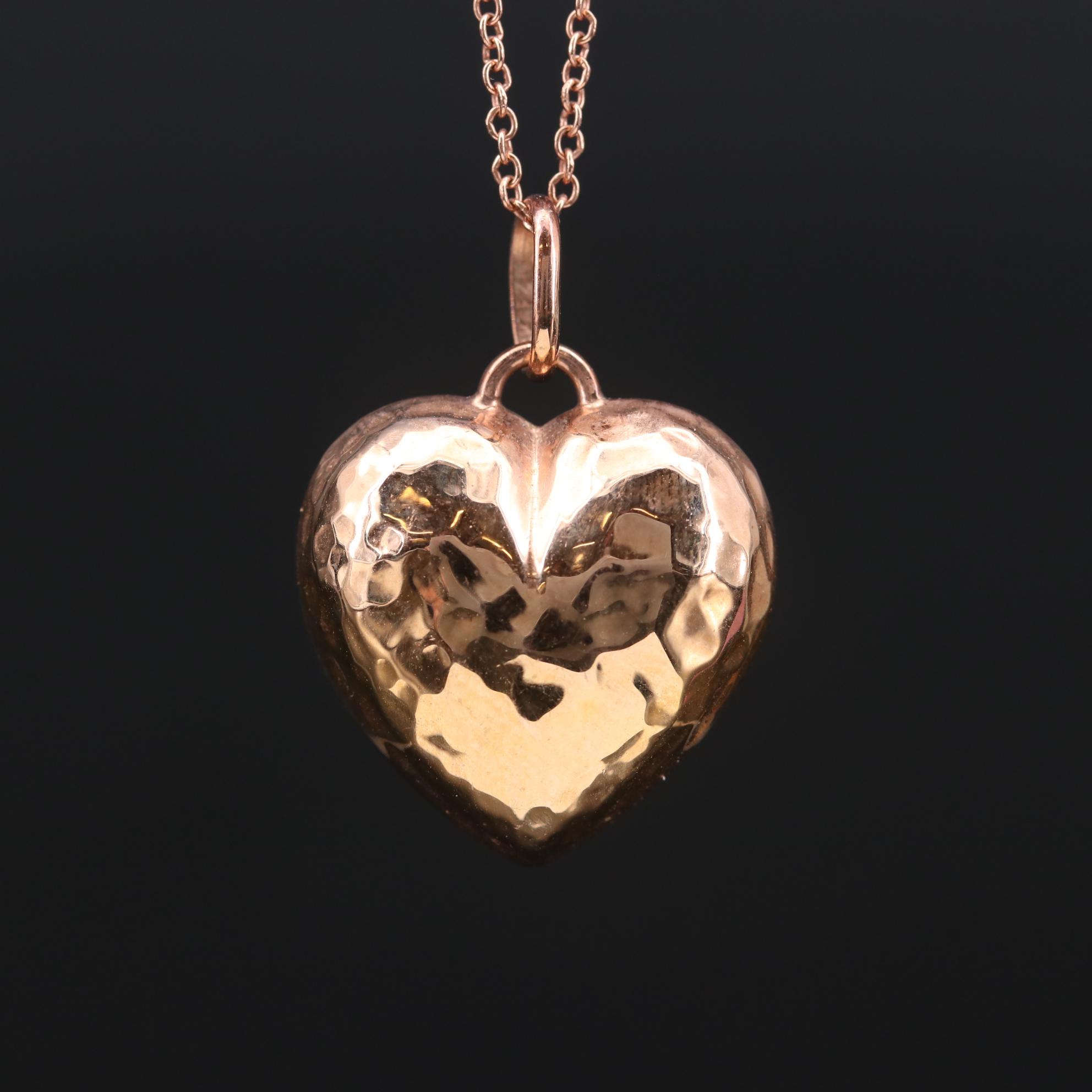 14K Gold Hammered Heart Pendant Necklace EBTH