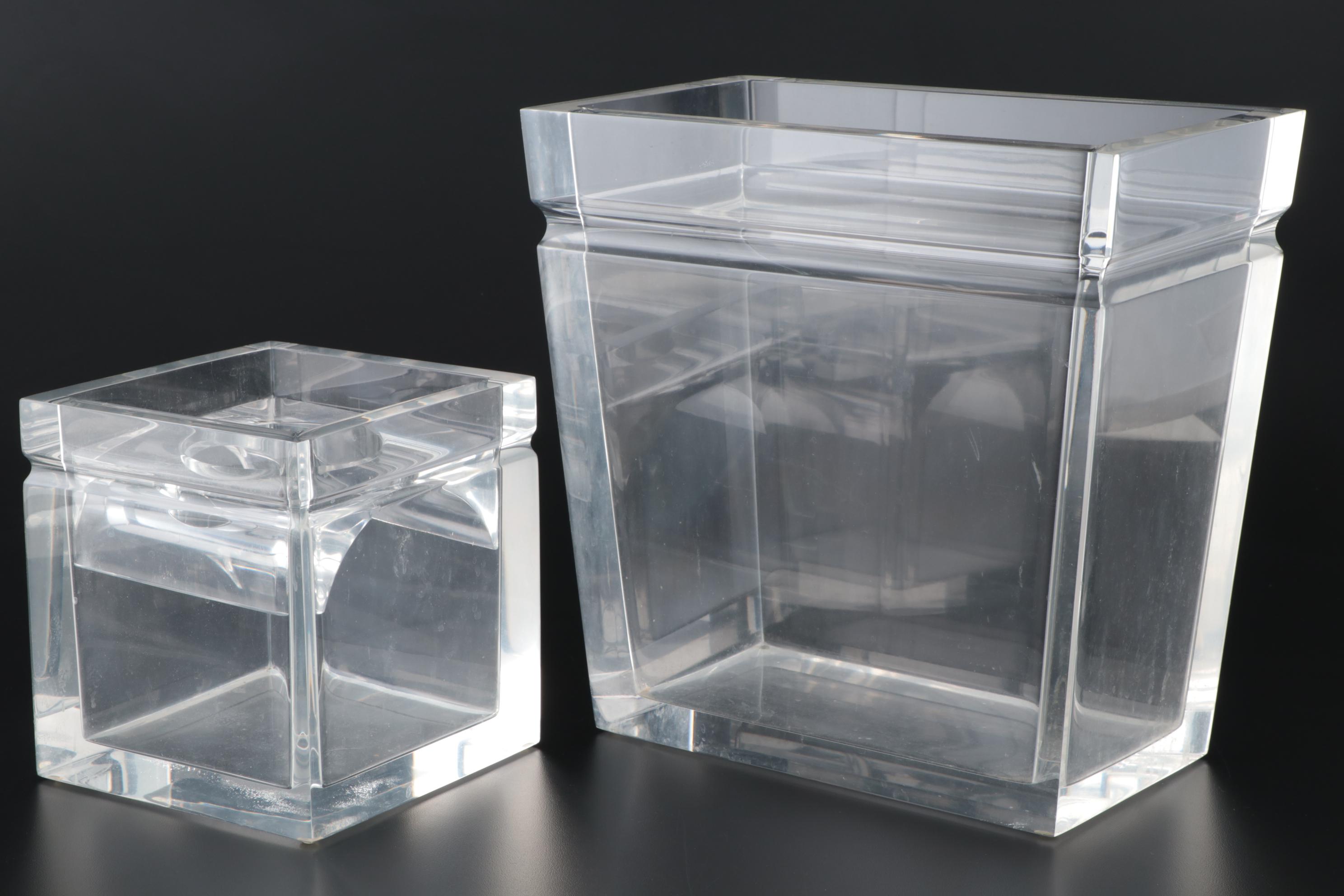 Lucite Bathroom Waste Basket and Tissue Box Cover EBTH