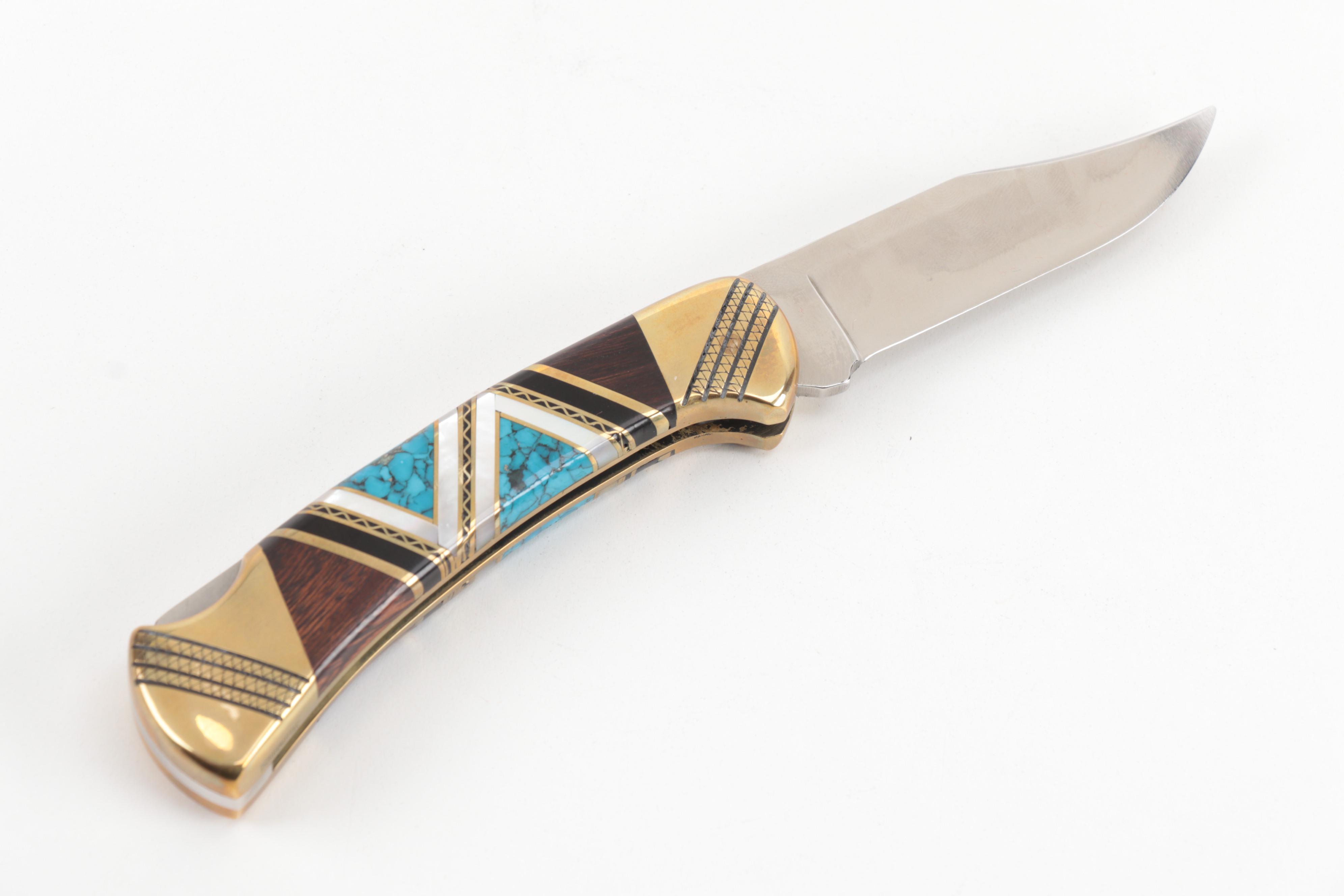 Buck Custom Handmade Turquoise Knife by Navajo Artist Dave Yellowhorse