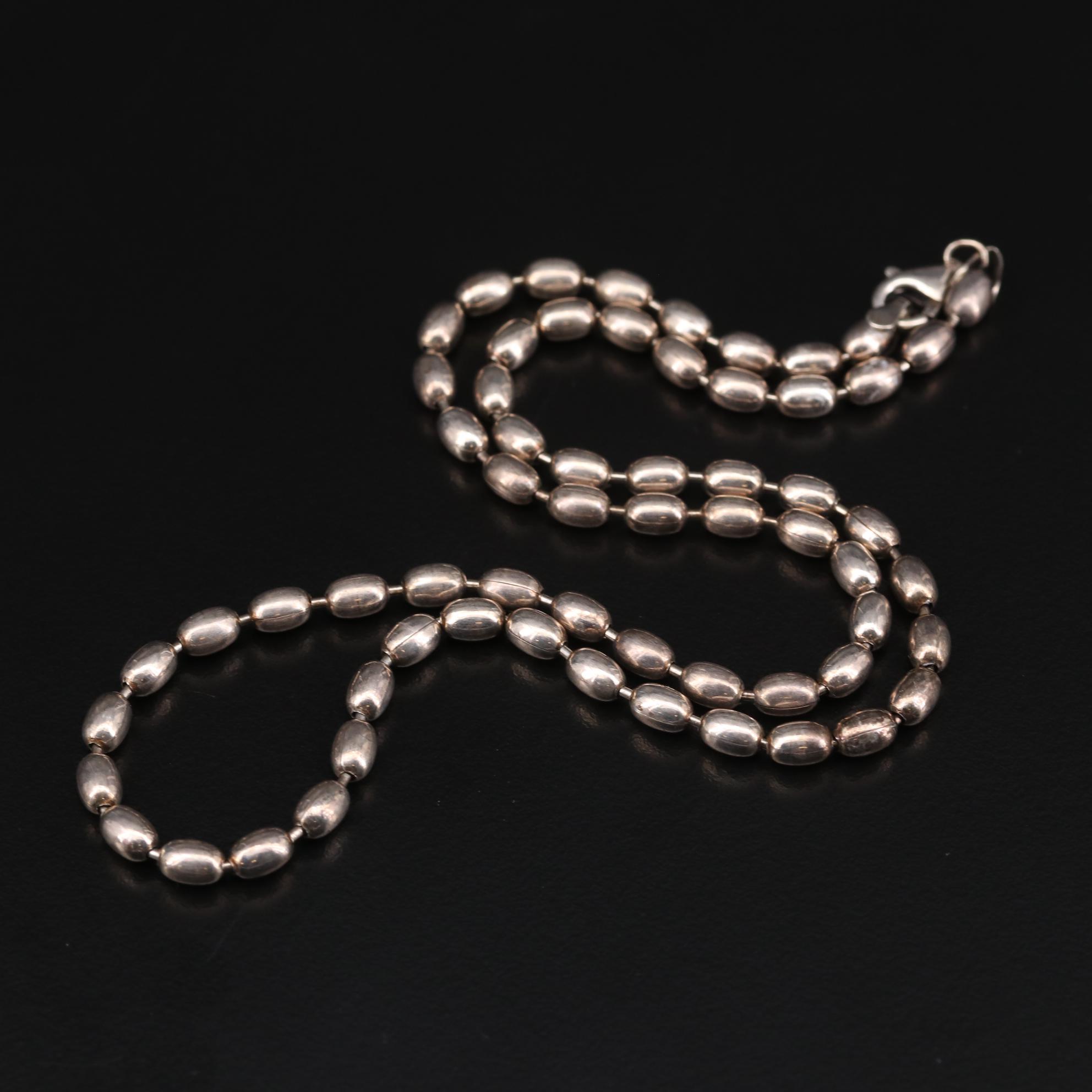 Sterling Silver Beaded Chain Necklace EBTH