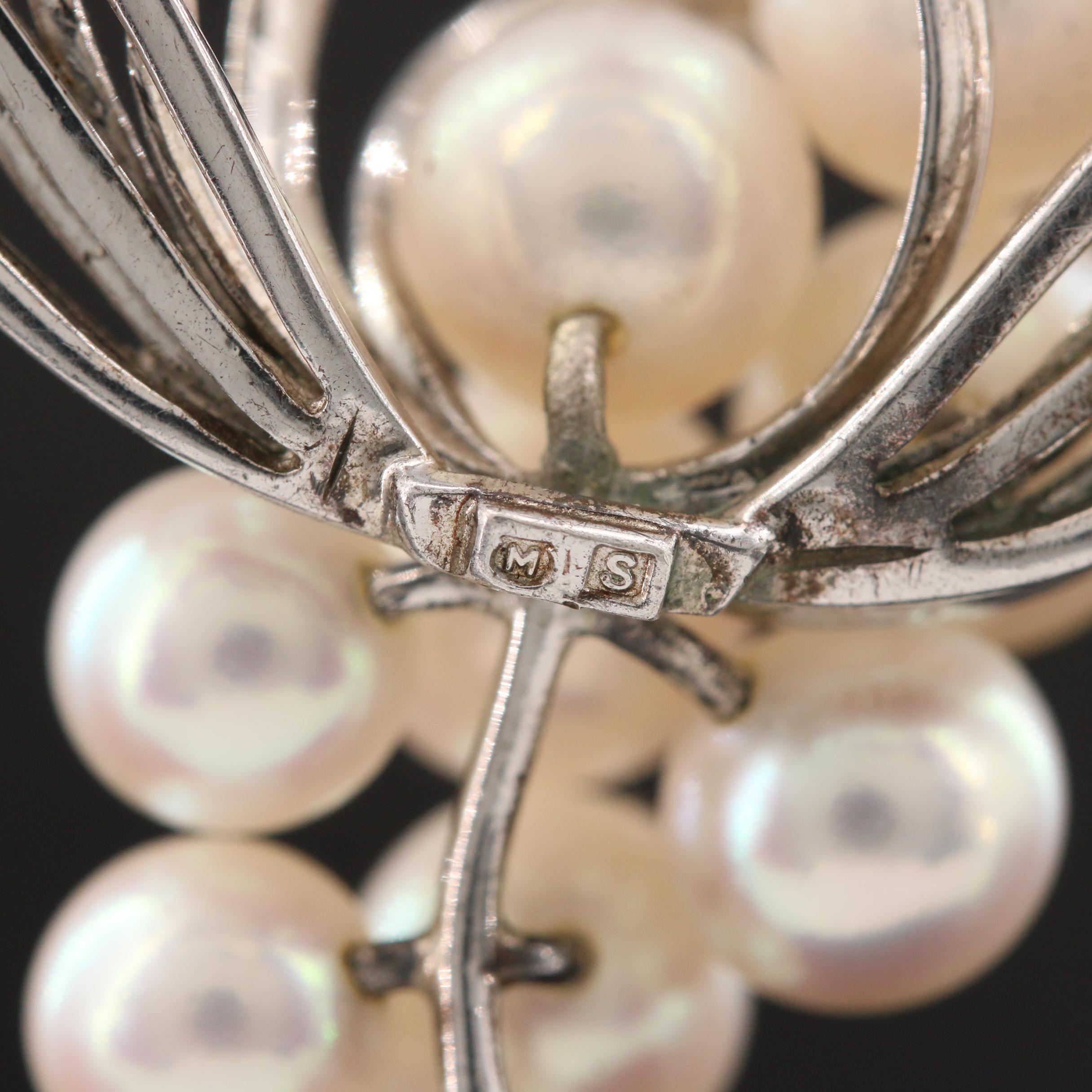 Vintage Mikimoto Sterling Silver Cultured Pearl Brooch EBTH