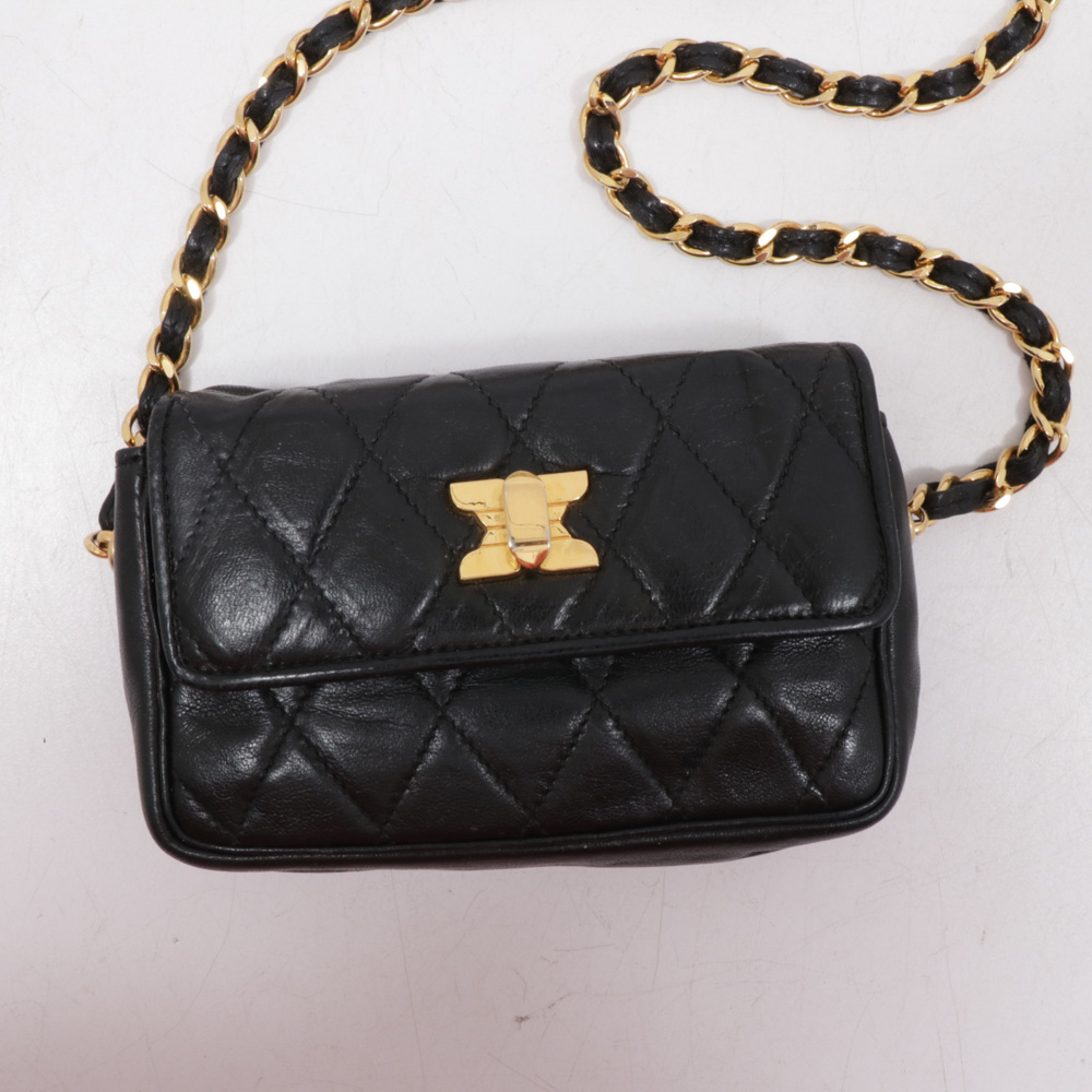 Henri Bendel Black Quilted Leather Mini Crossbody Bag with Chain Strap