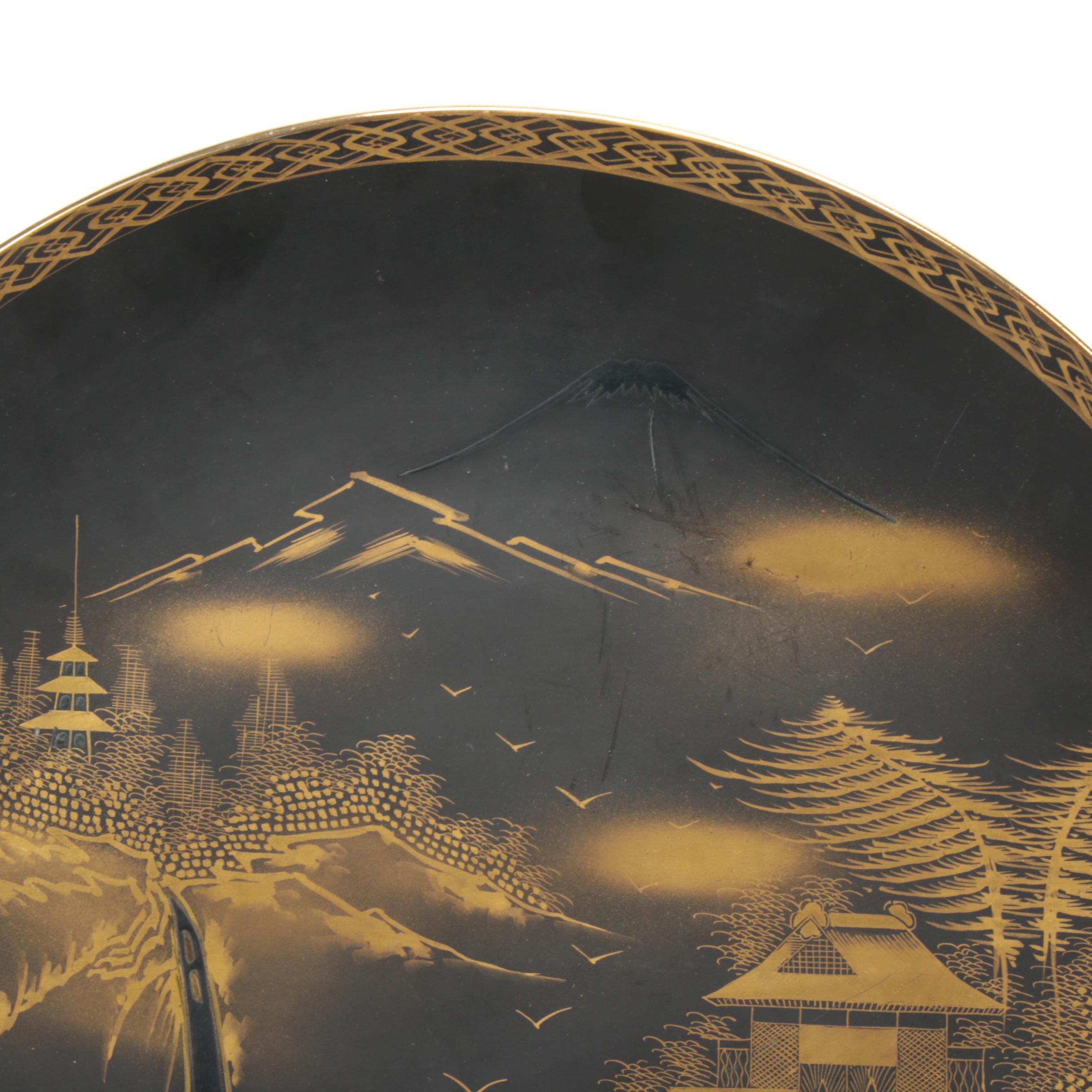 Japanese Kutani Black and Gold Mt. Fuji Porcelain Charger Plate EBTH