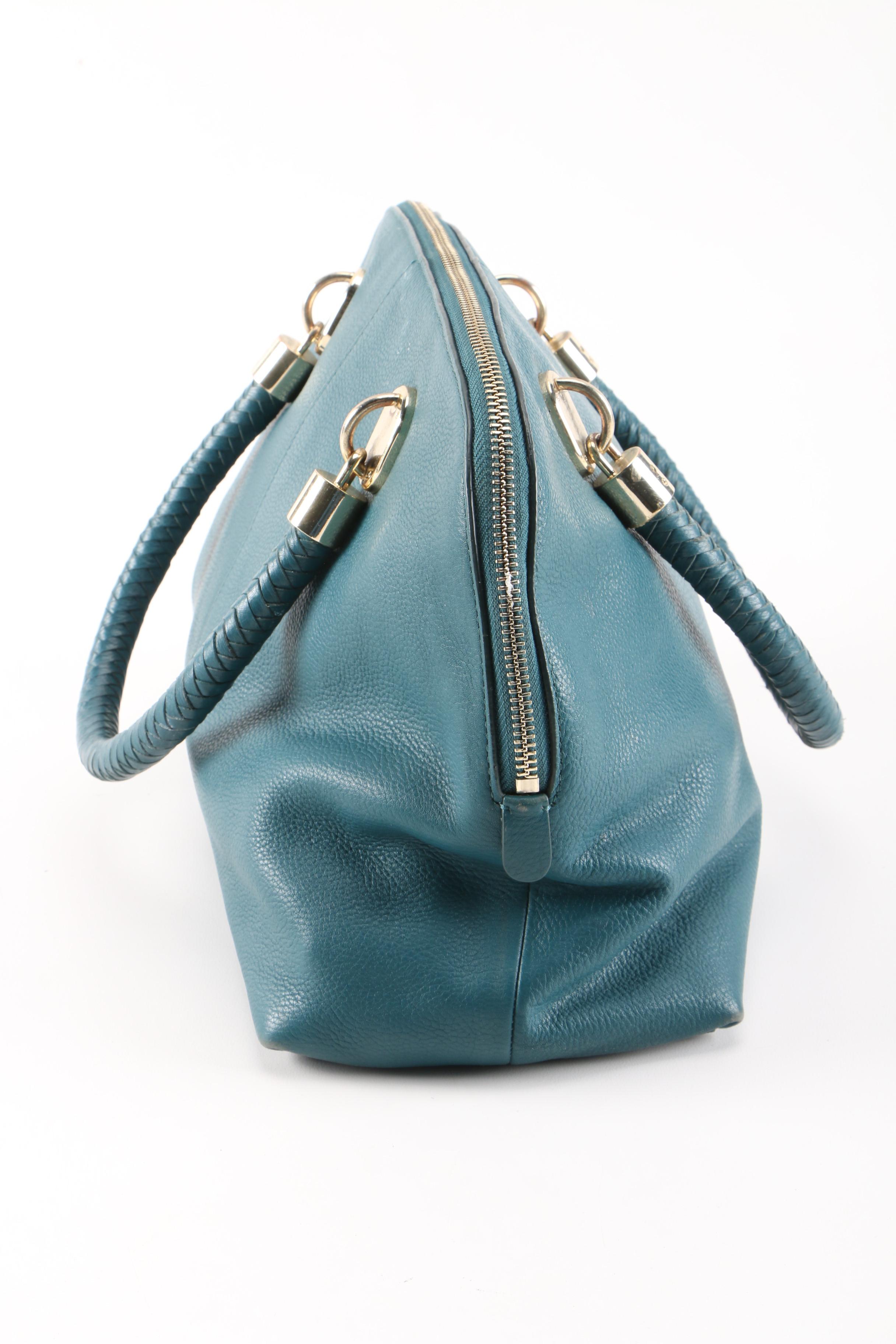Cole Haan Teal Pebbled Leather Dome Convertible Satchel with Braided