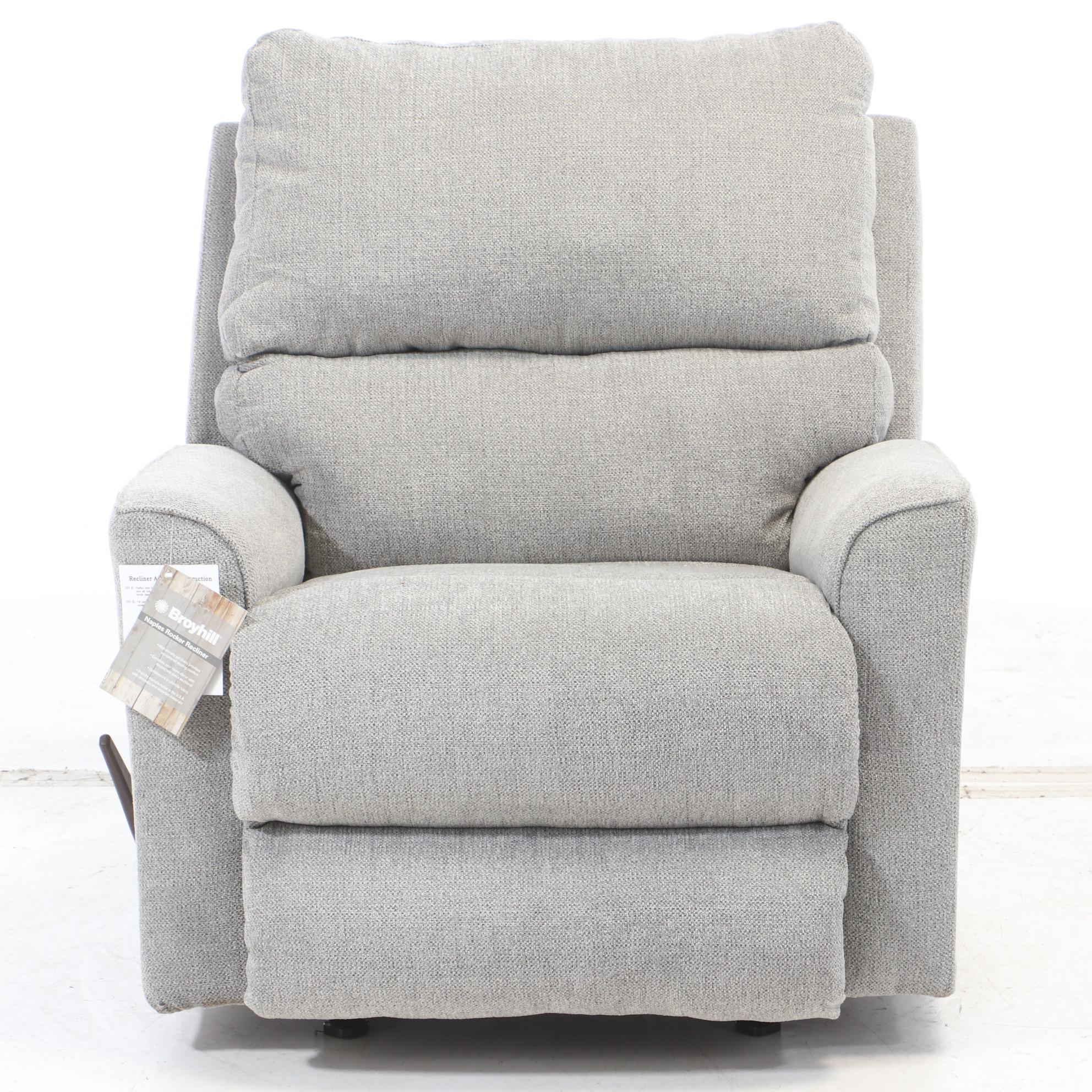 Broyhill "Naples" Upholstered Pillow Back Rocker Recliner Arm Chair EBTH
