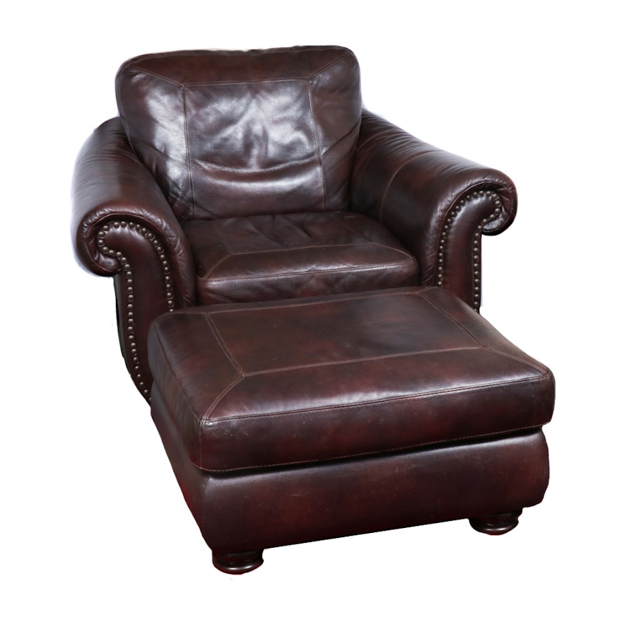 Softaly Brown Leather Armchair And Ottoman Ebth