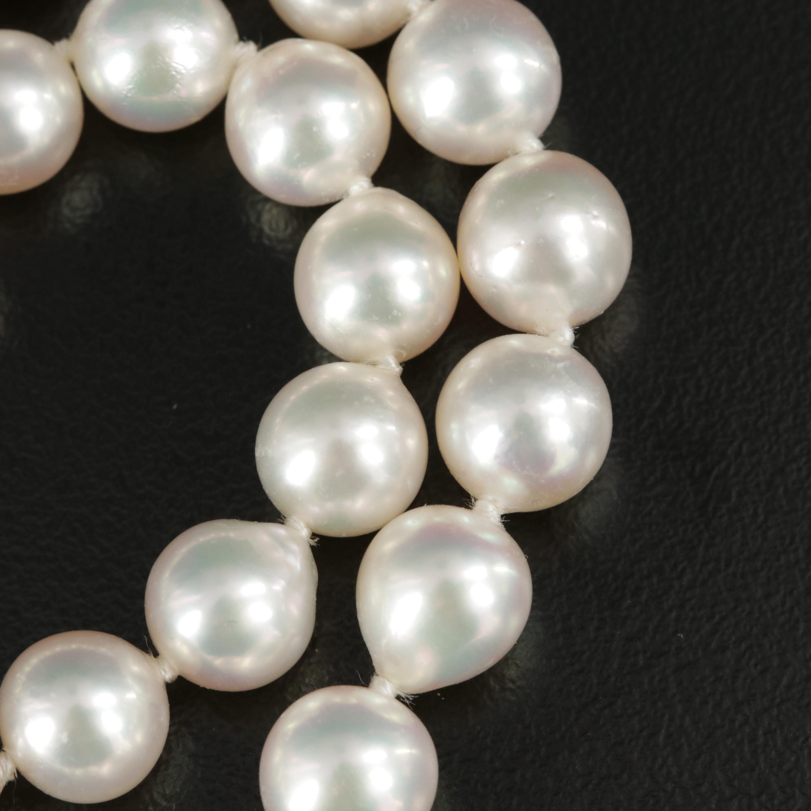 Hand Knotted Cultured Pearl Strand Necklace with Mikimoto 18K Gold Clasp EBTH