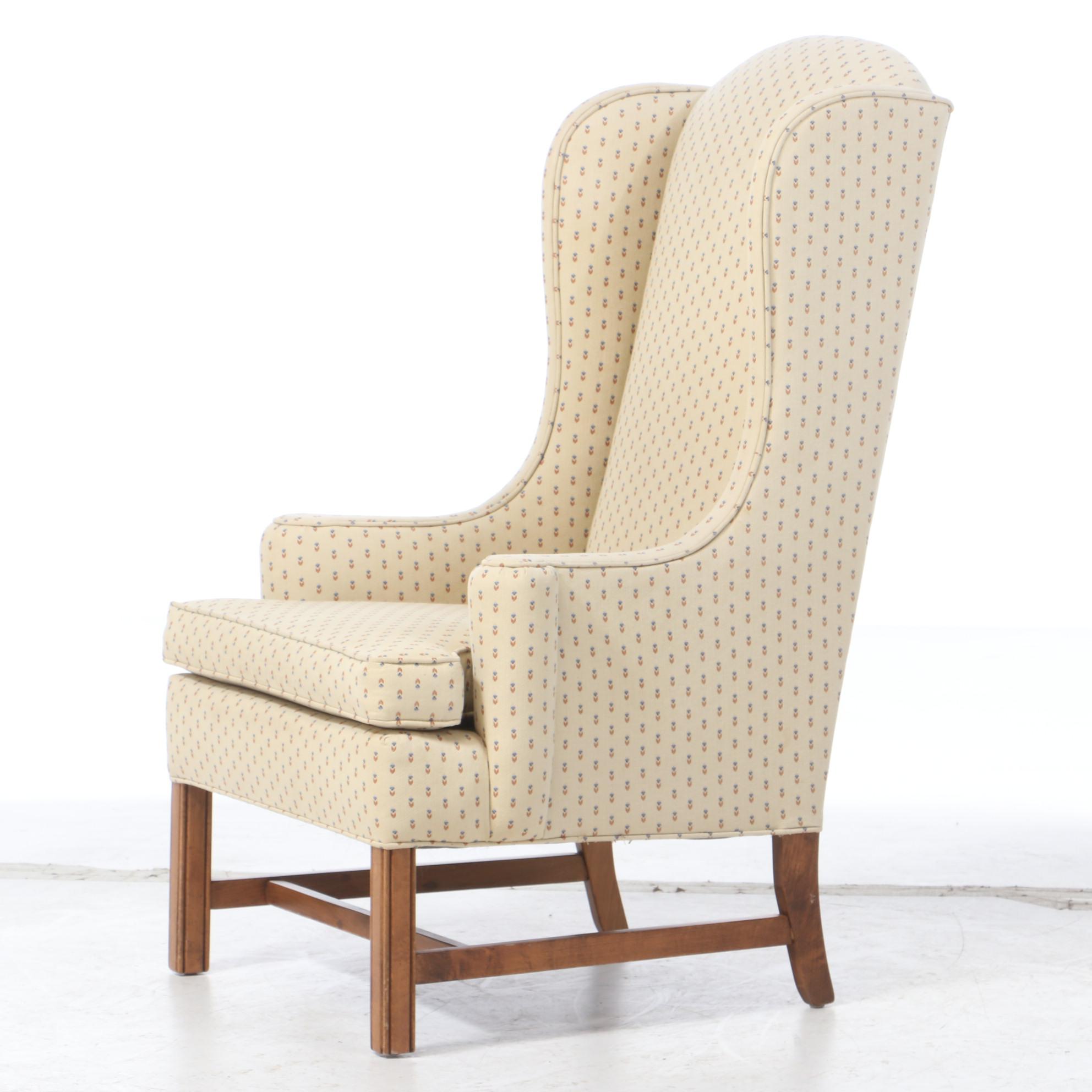 Chippendale Style Ethan Allen Upholstered Wing Back Arm Chairs EBTH