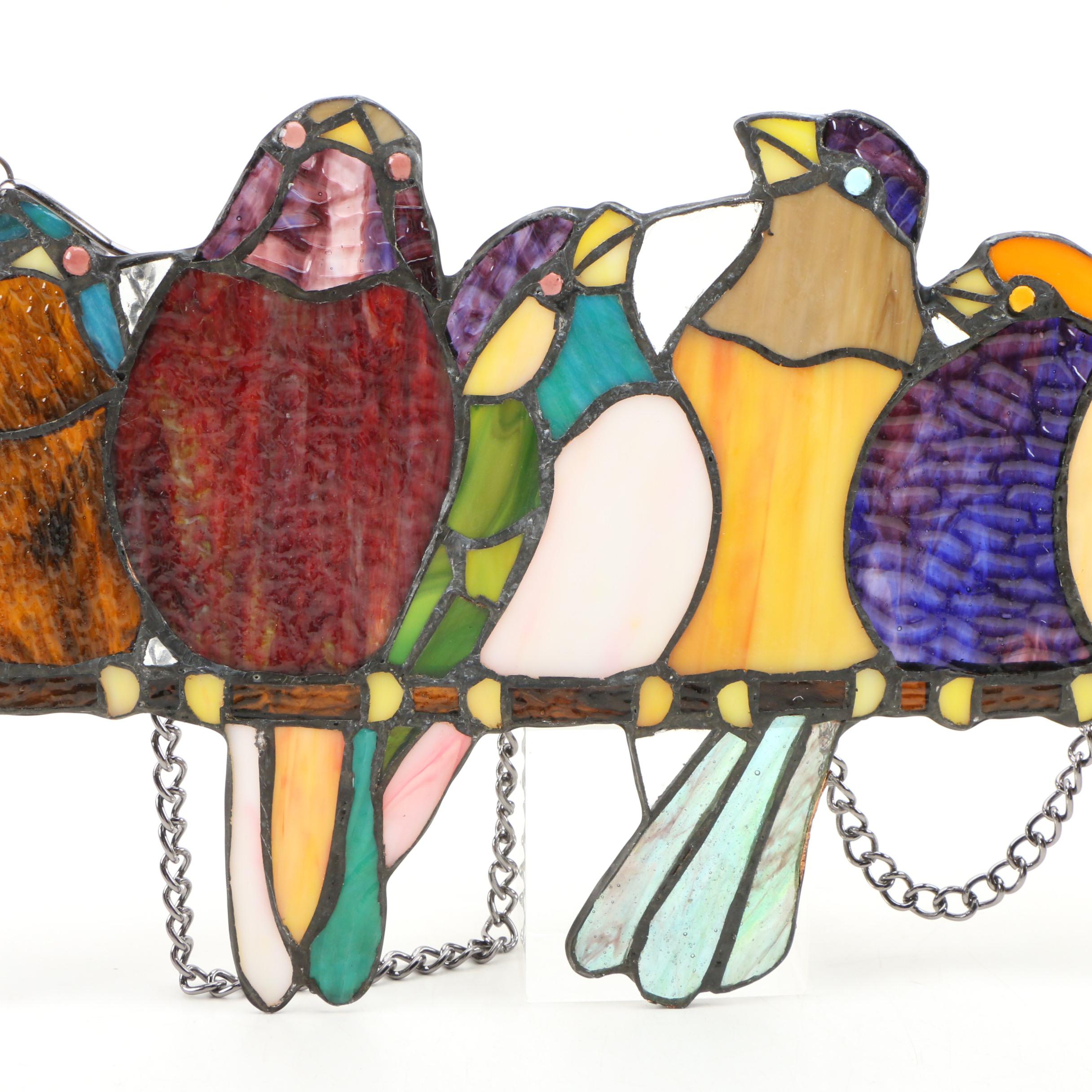 Stained Glass Birds on Branch Hanging Panel EBTH