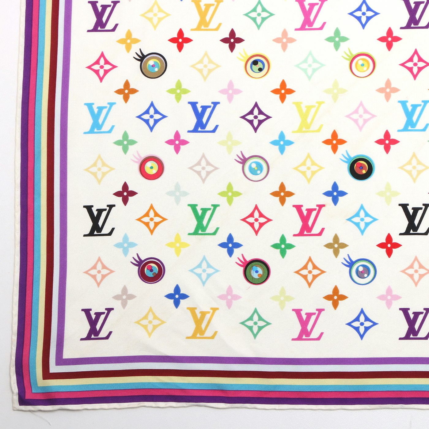 Louis Vuitton Takashi Murakami White Multicolor Monogram Eye Love You Scarf | EBTH