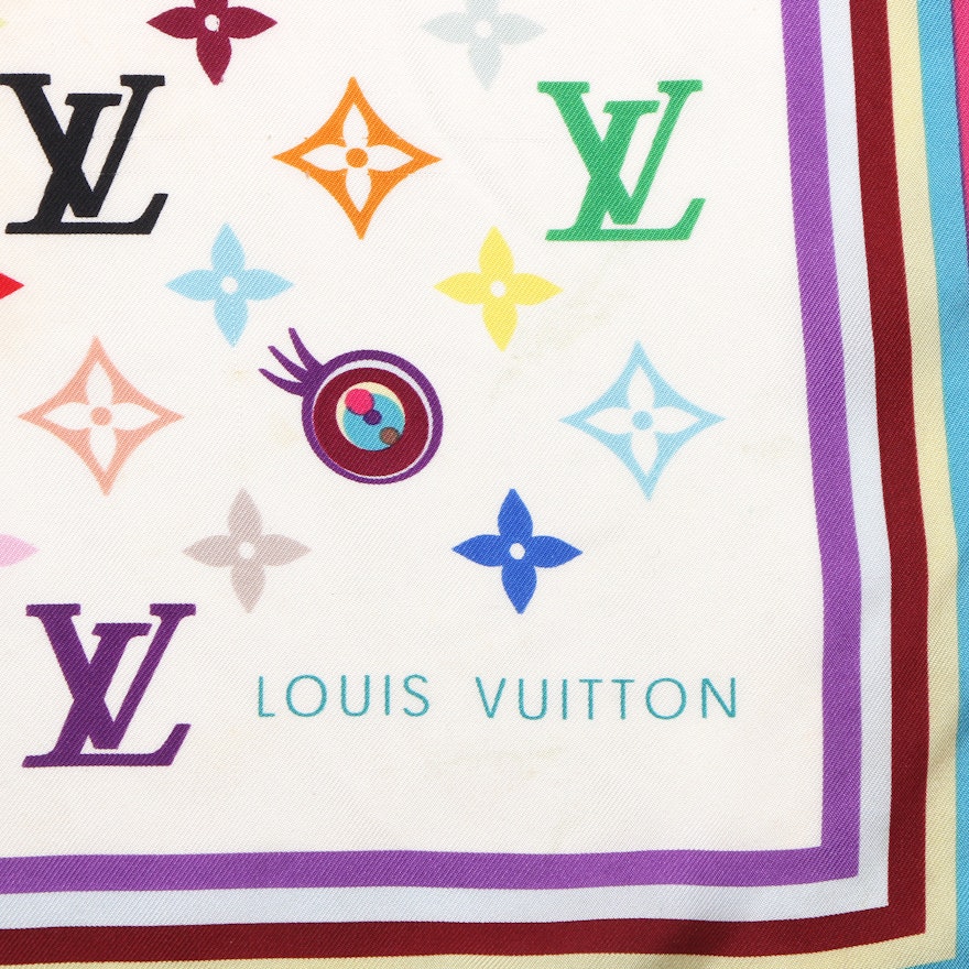 Louis Vuitton Takashi Murakami White Multicolor Monogram Eye Love You Scarf | EBTH