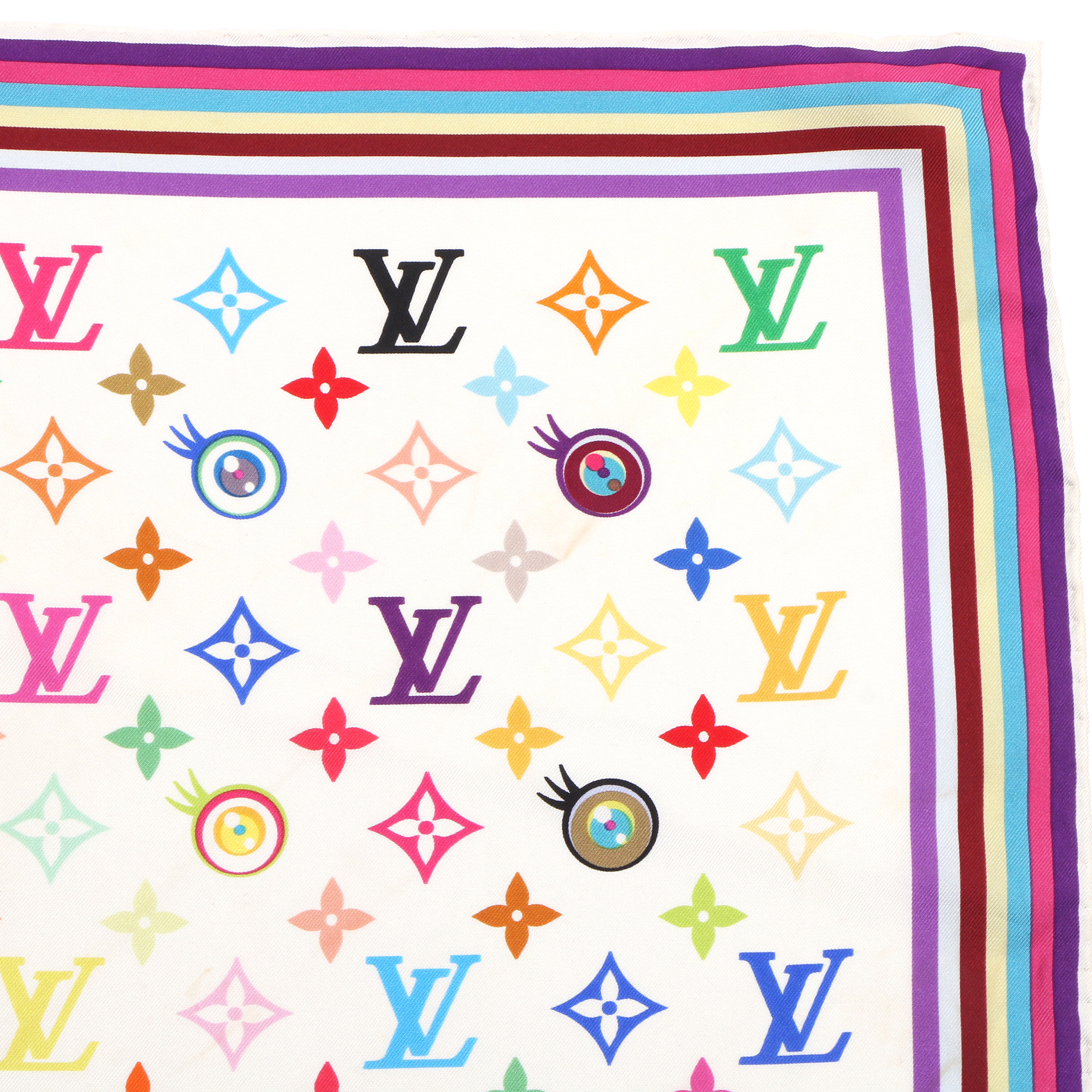 LOUIS VUITTON Takashi Murakami Monogram Monogram silk Flower LV logo scarf White pink