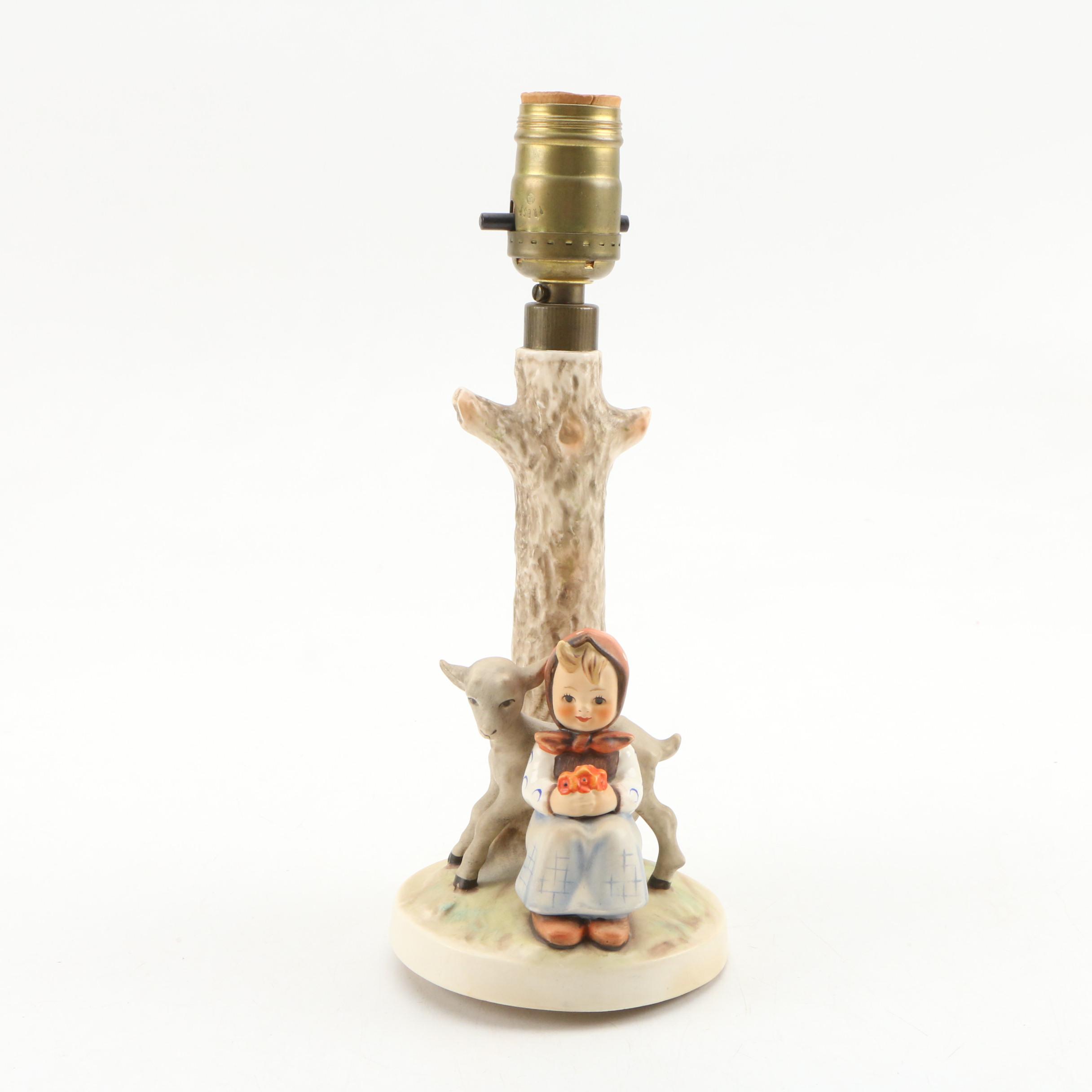 Hummel "Good Friends" Ceramic Table Lamp with Burlap Shade, 19601972 EBTH