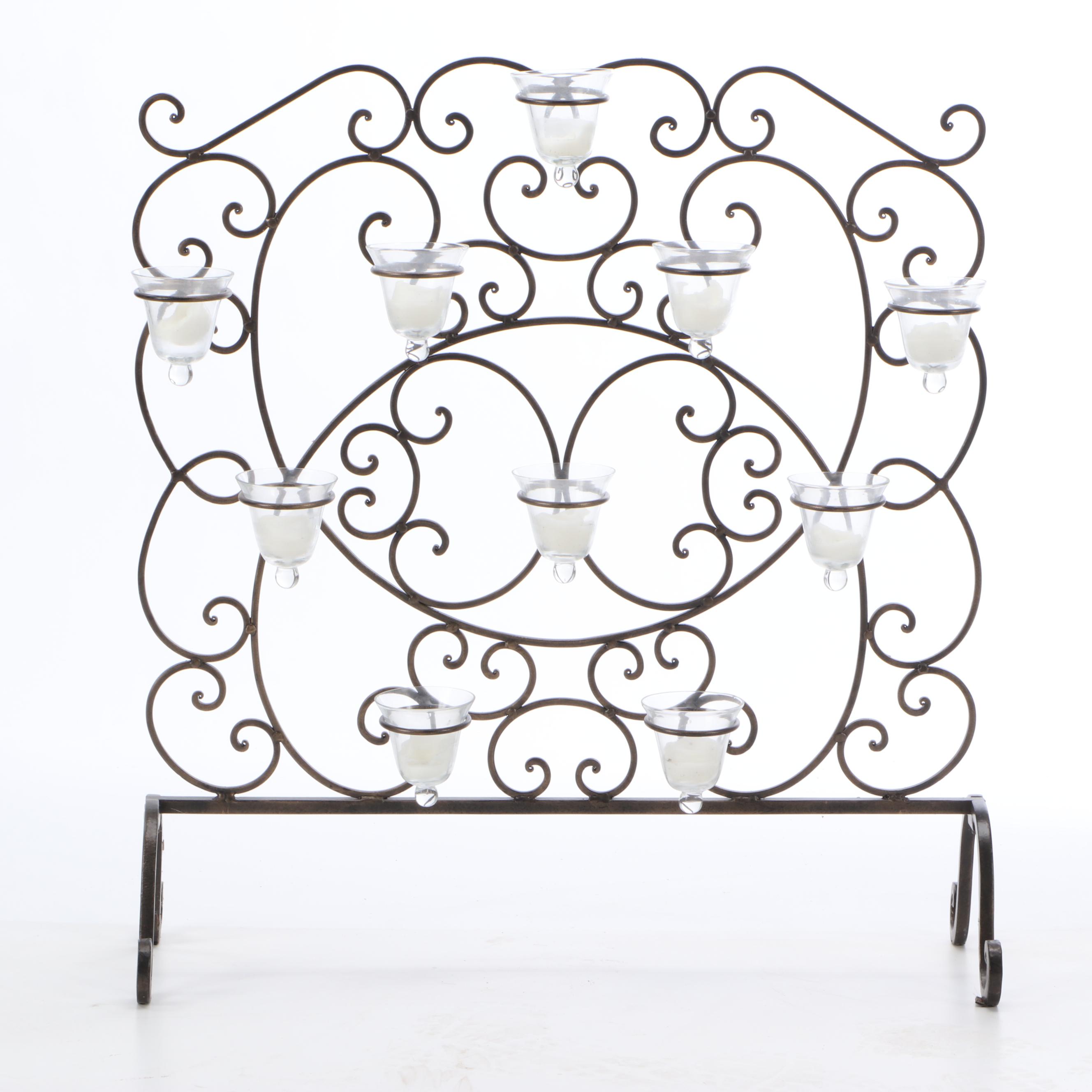 Victorian Style Scrolled Metal Fireplace Screen with Votive Holders EBTH