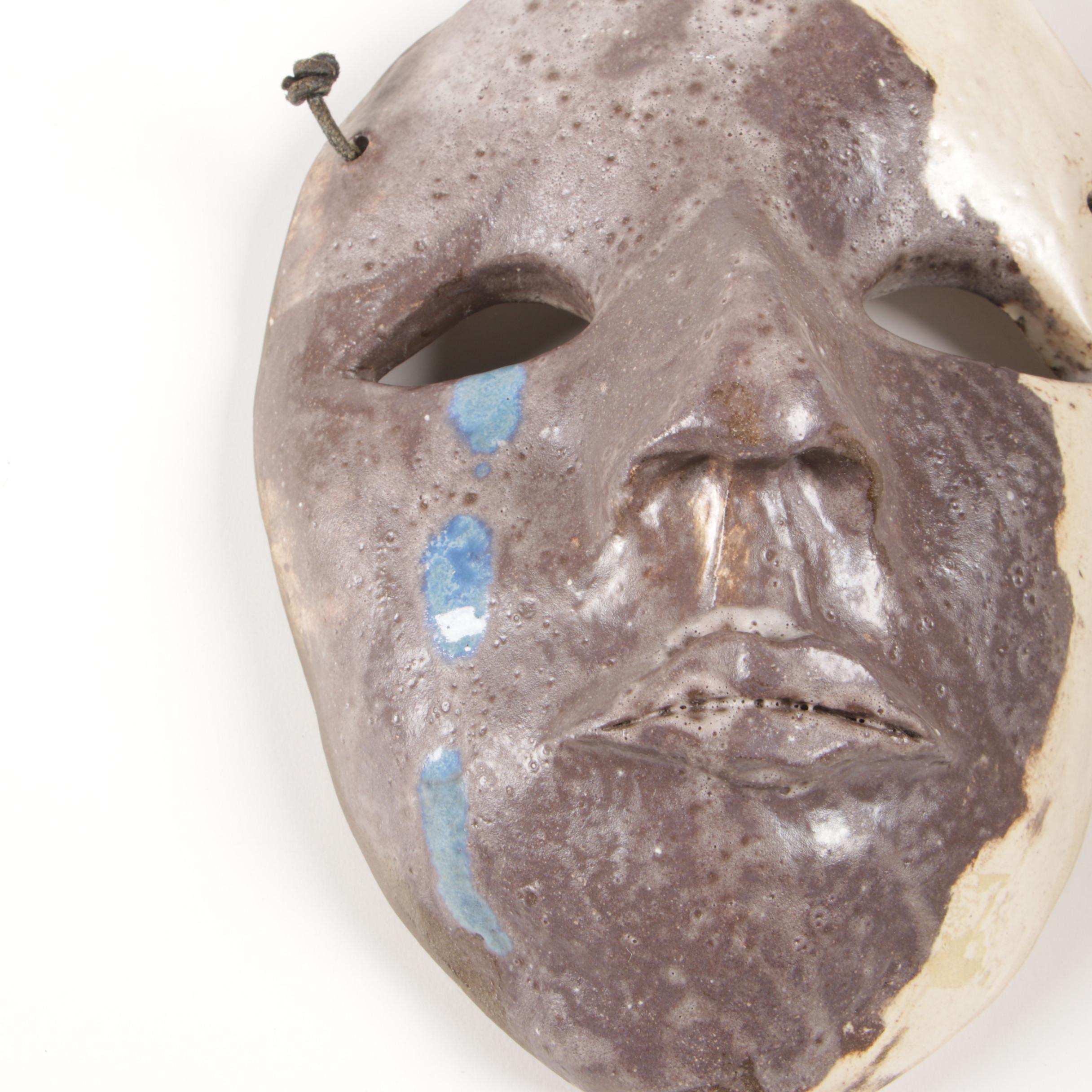Ceramic Wall Decor Hanging Mask with Kenyan Carved Soapstone Trinket