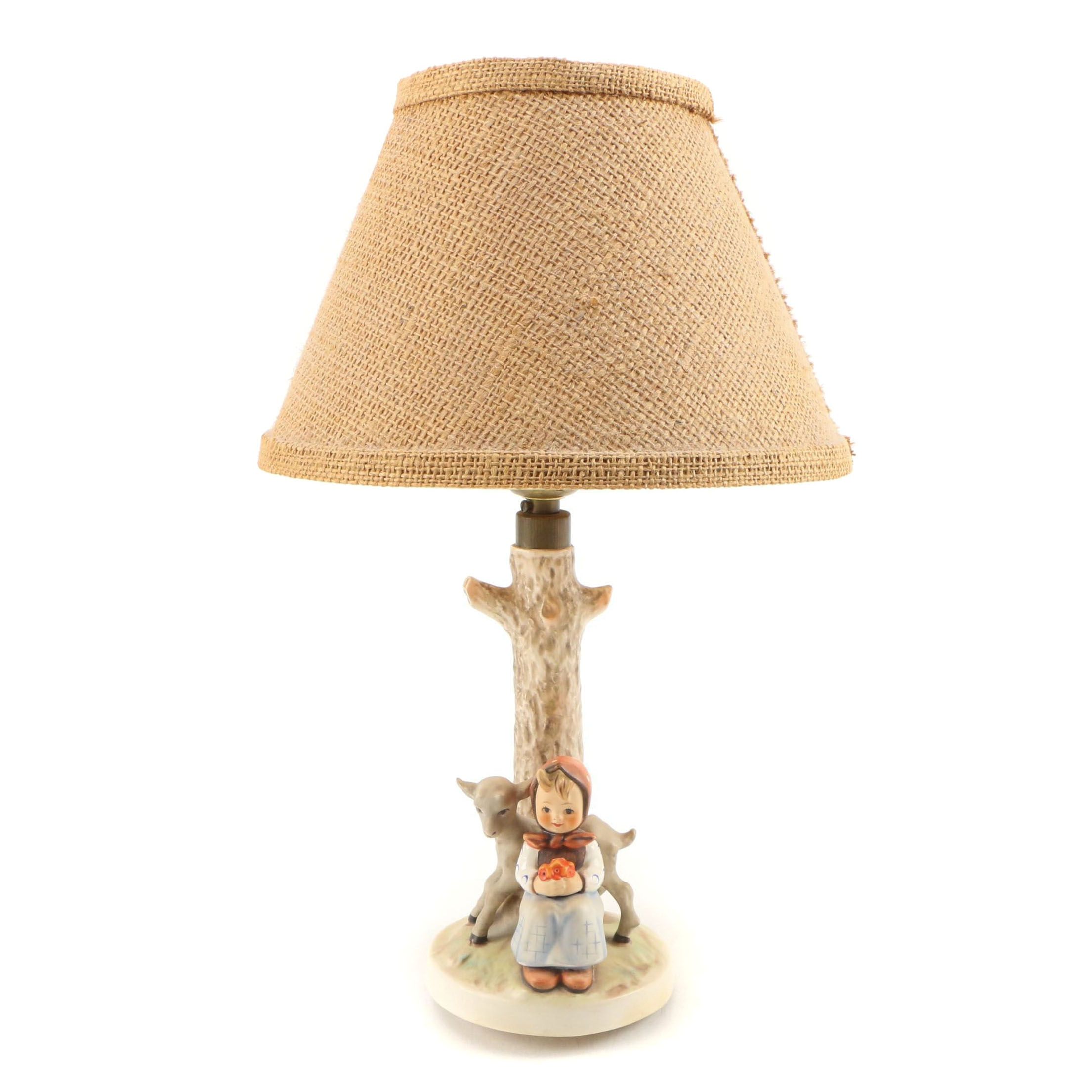 Hummel "Good Friends" Ceramic Table Lamp with Burlap Shade, 19601972 EBTH