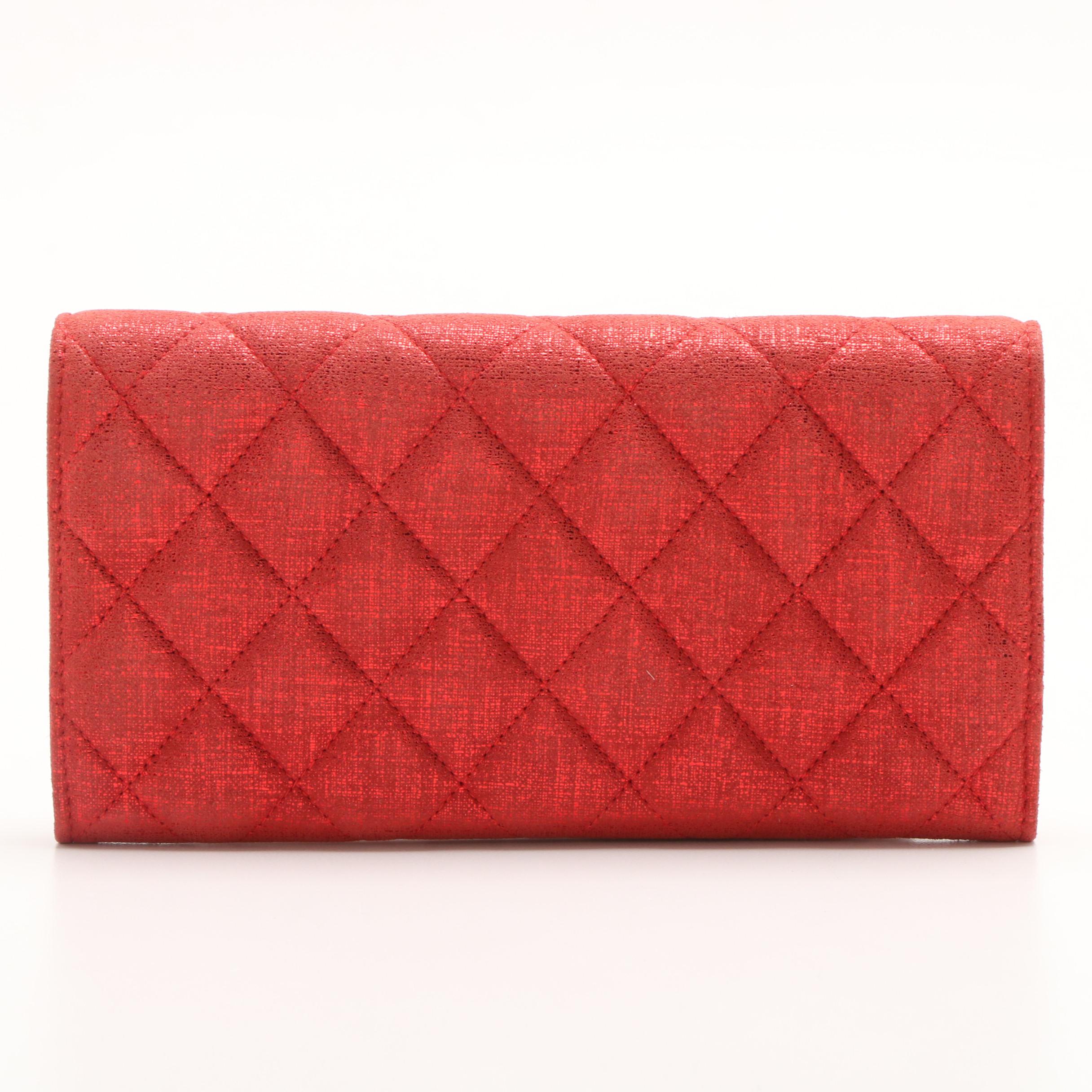 Chanel Red Metallic Quilted Suede CC Gusset Long Flap Wallet EBTH