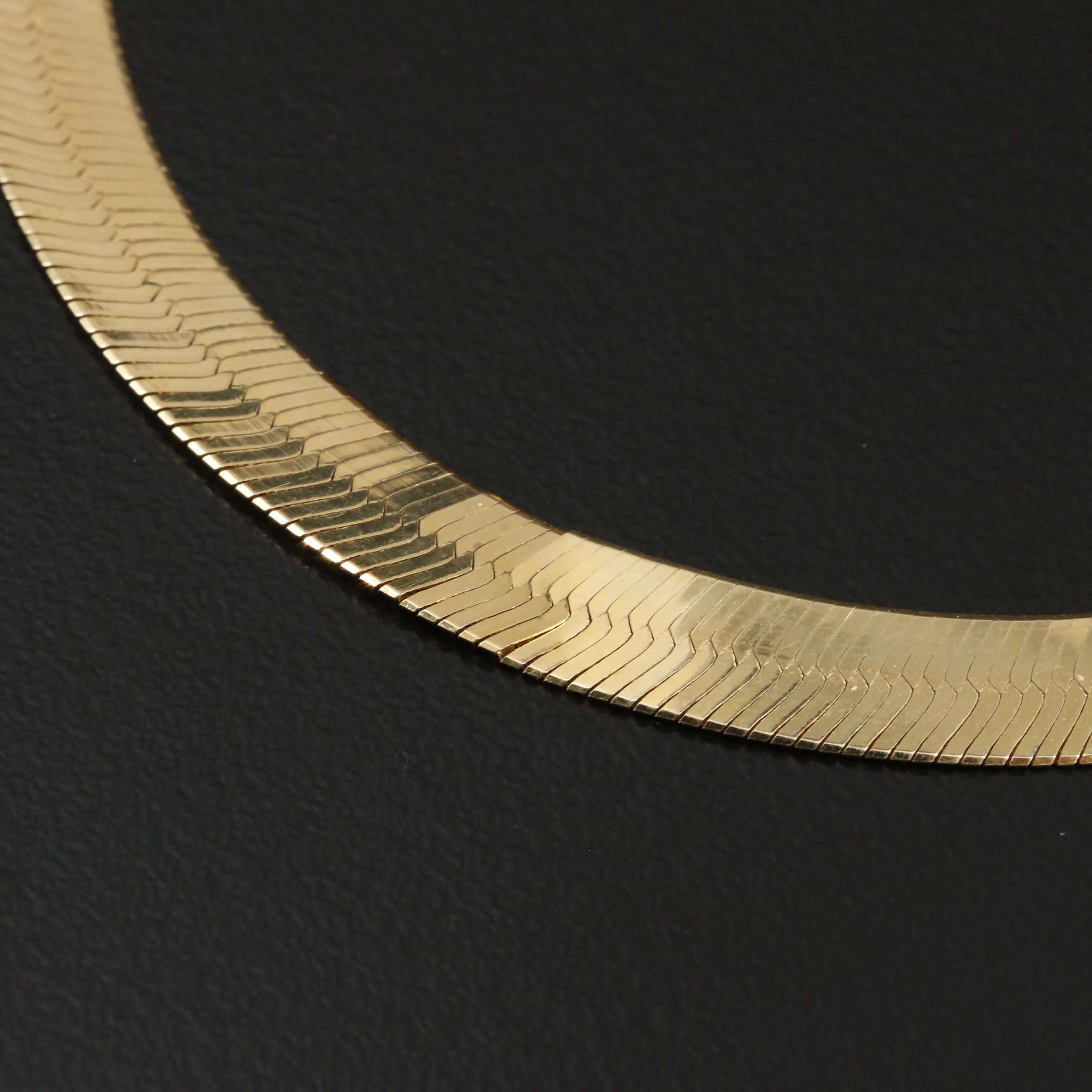 14K Yellow Gold Herringbone Chain Necklace EBTH