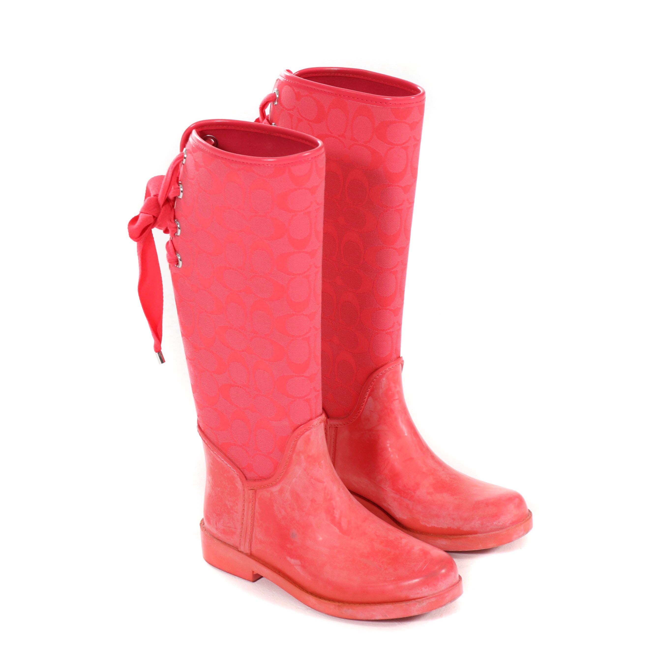 pink coach rain boots