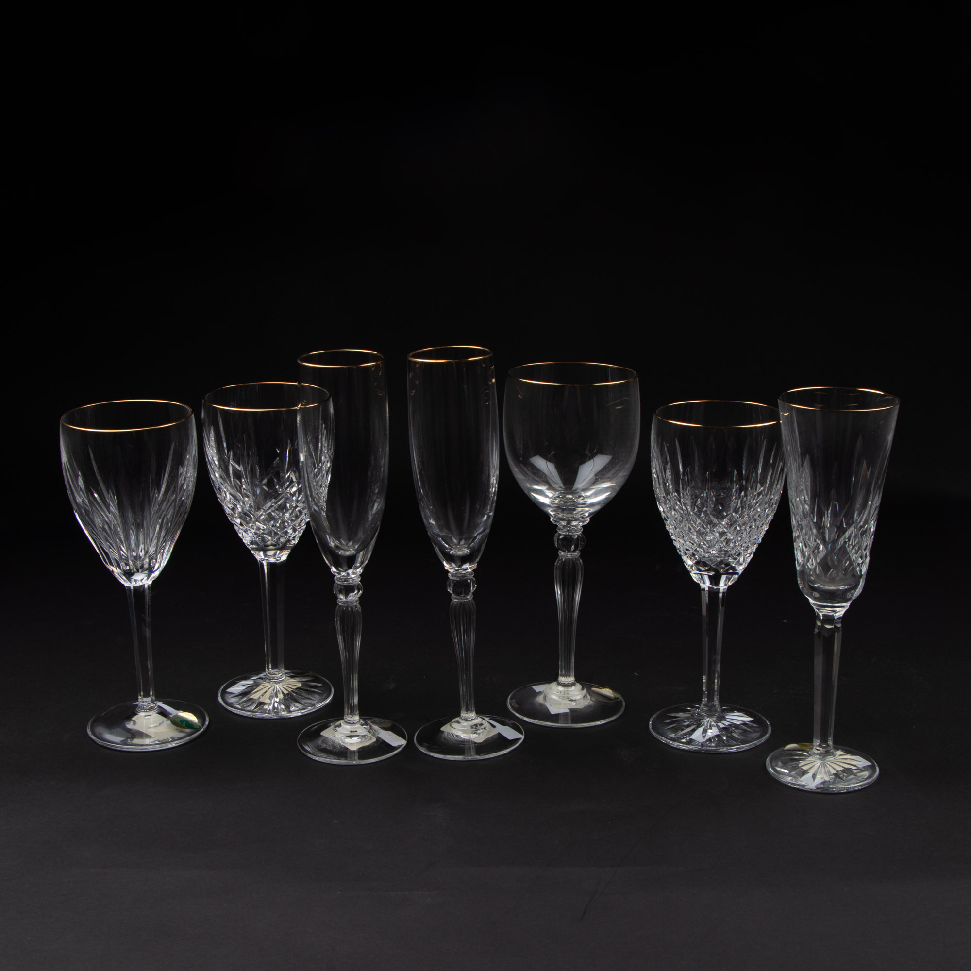 Waterford Crystal Gold Rimmed Goblets and Champagne Flutes EBTH