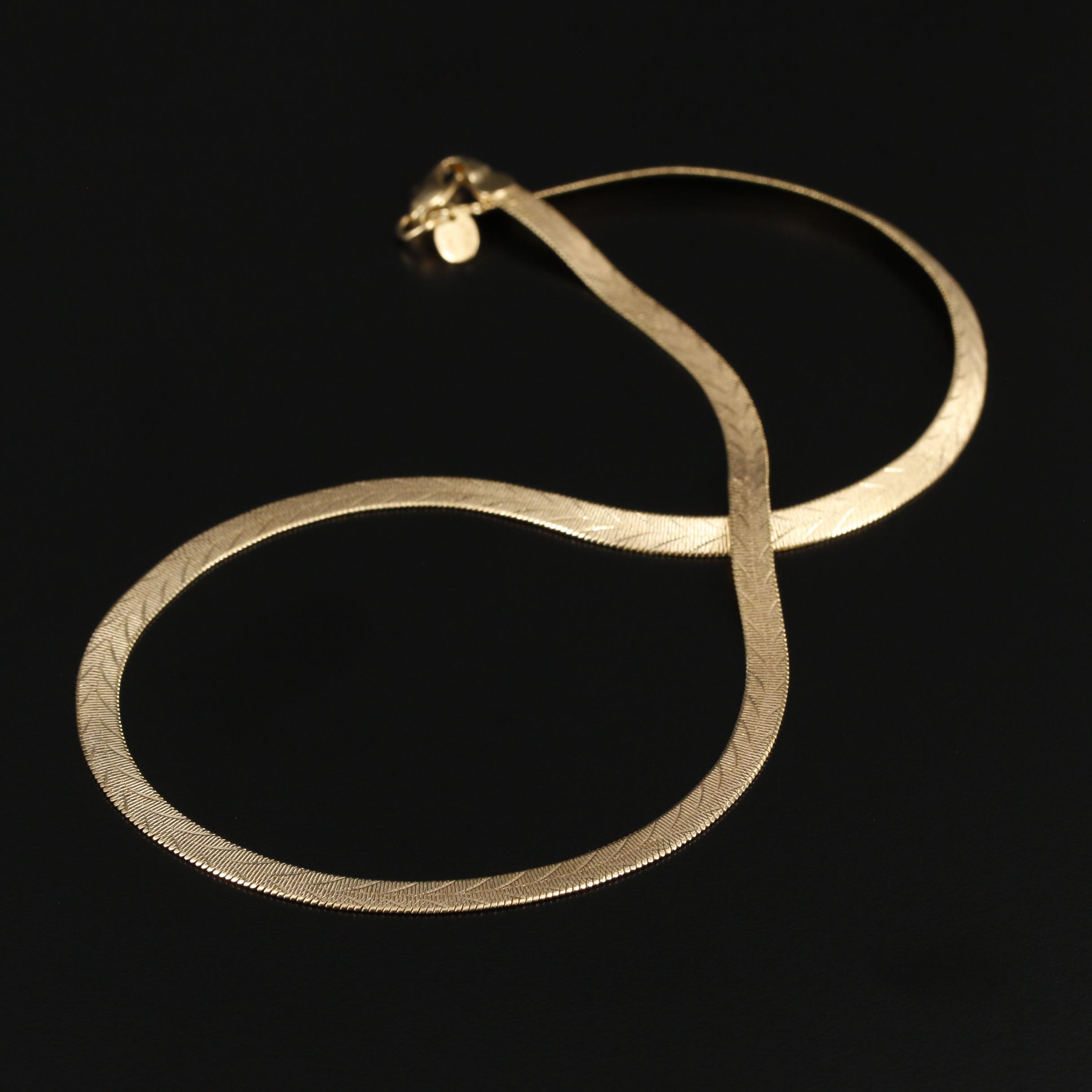 Herringbone Chain Necklace Featuring Diamond Cut Chevron Pattern EBTH