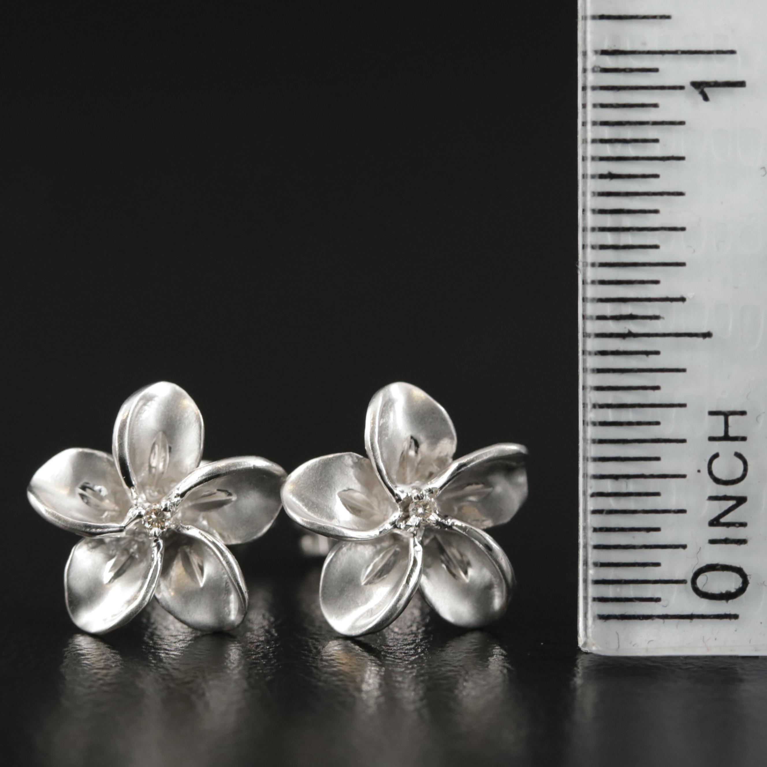 14K Gold Diamond Plumeria Flower Earrings EBTH