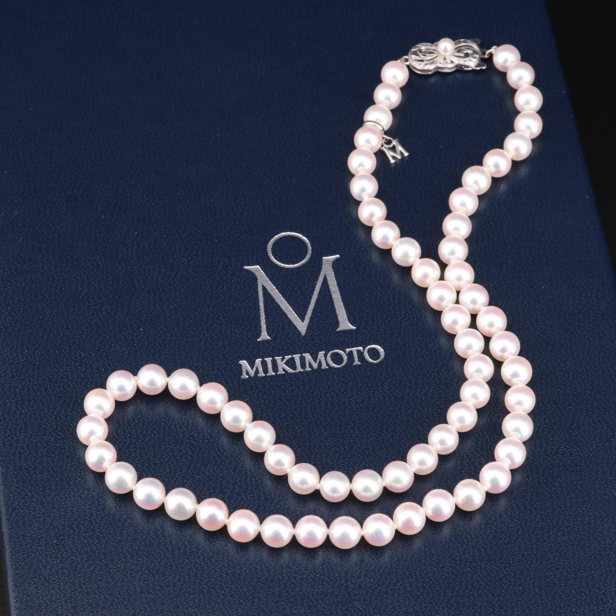 Mikimoto Single Strand Pearl Necklace with 18K Gold Clasp EBTH