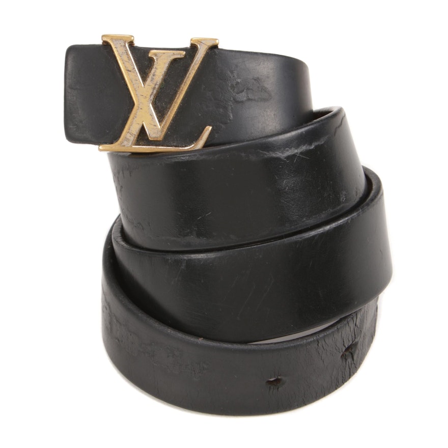 Louis Vuitton Black Leather Belt with Monogram Logo Buckle | EBTH