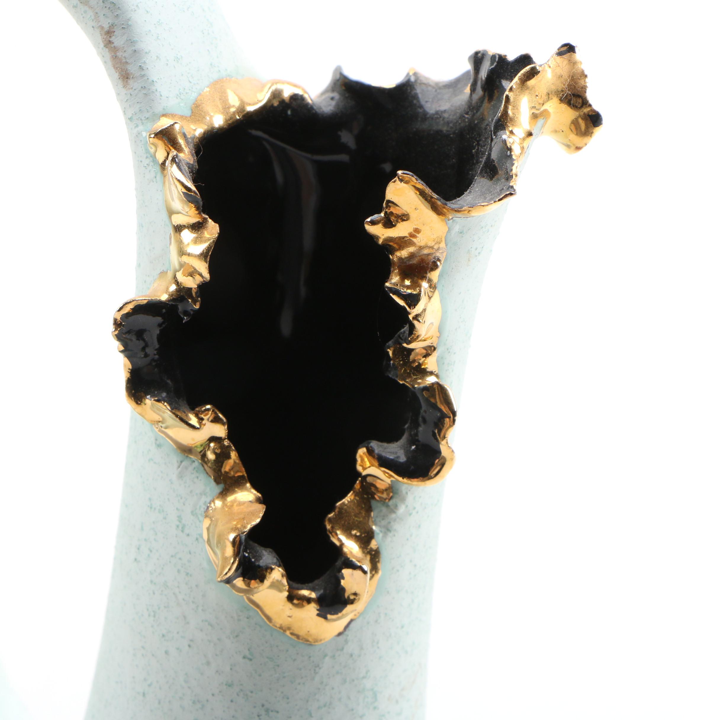 Sharon Penn Southwestern Style Ceramic Dual Vase with Gold Trim EBTH