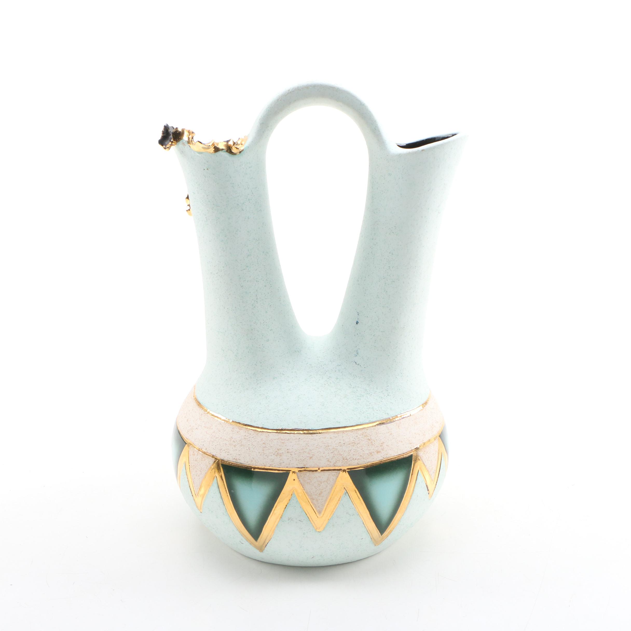 Sharon Penn Southwestern Style Ceramic Dual Vase with Gold Trim EBTH