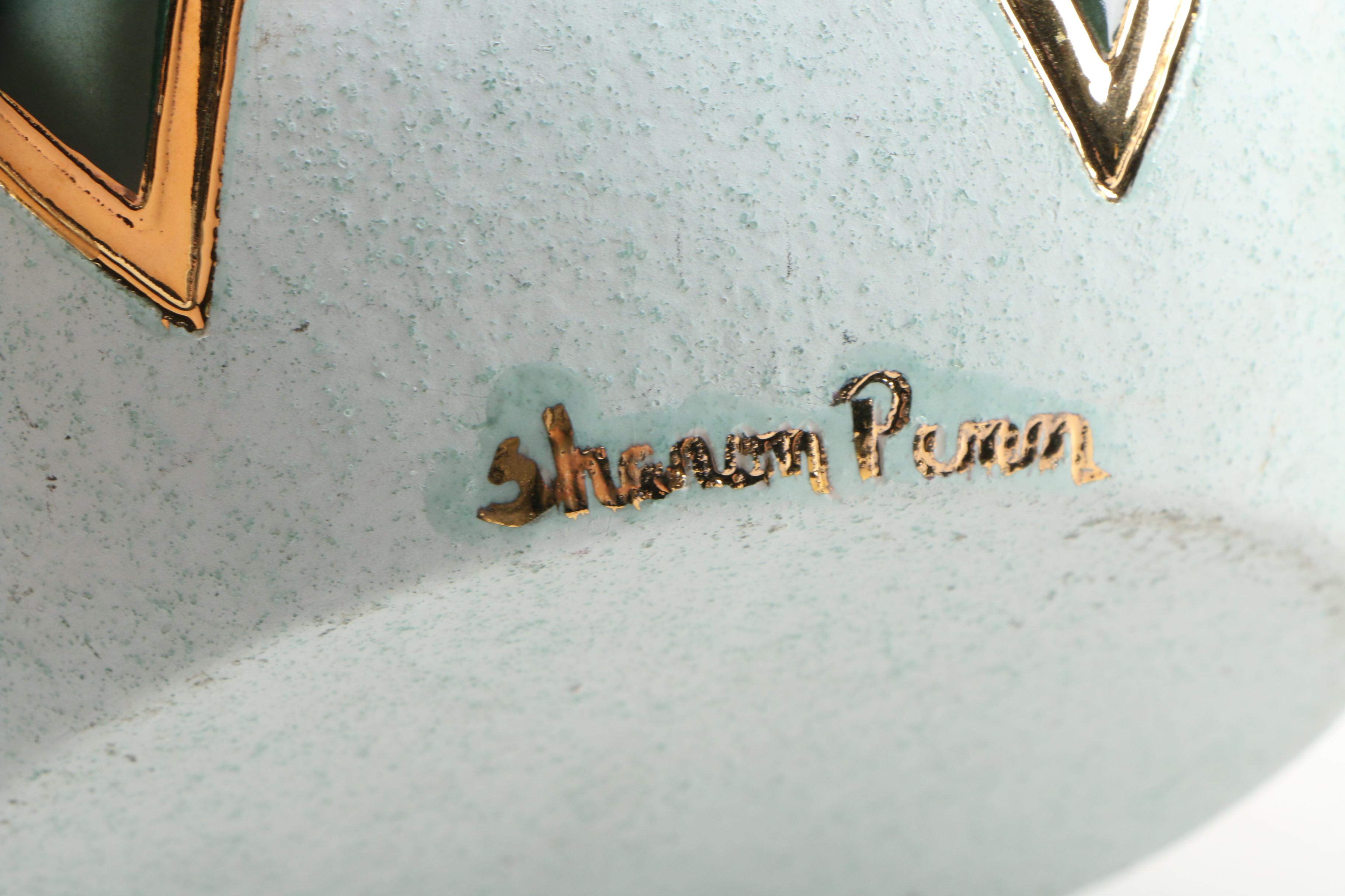 Sharon Penn Southwestern Style Ceramic Dual Vase with Gold Trim EBTH