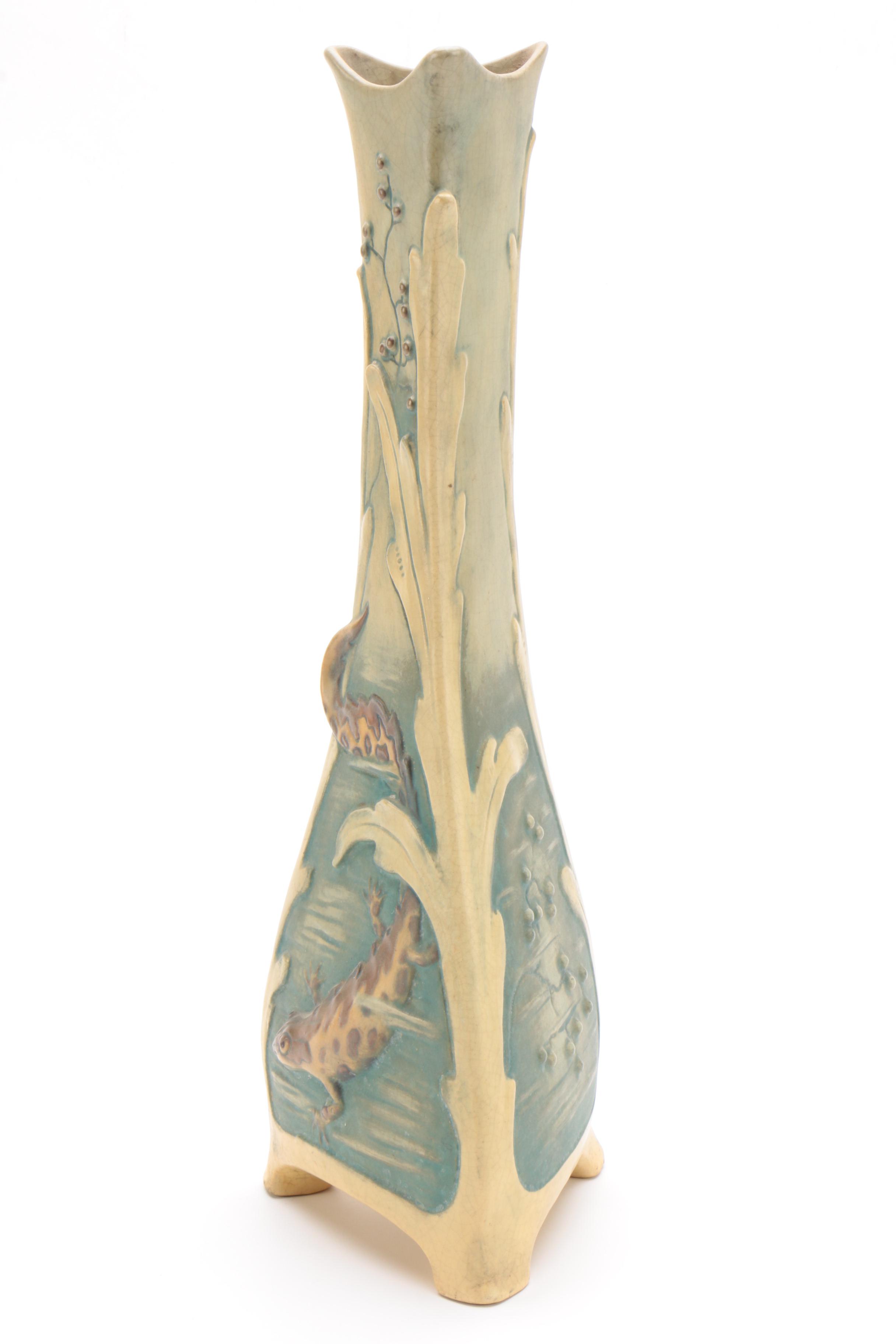 Bernhard Bloch Majolica Footed Vase With Salamander Motif, Early 20th ...