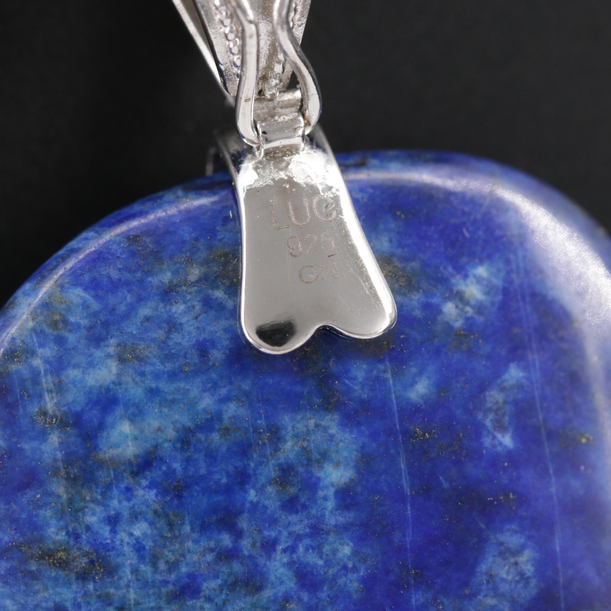 Beaded Lapis Lauzuli Enhancer Pendant Necklace with Sterling Silver