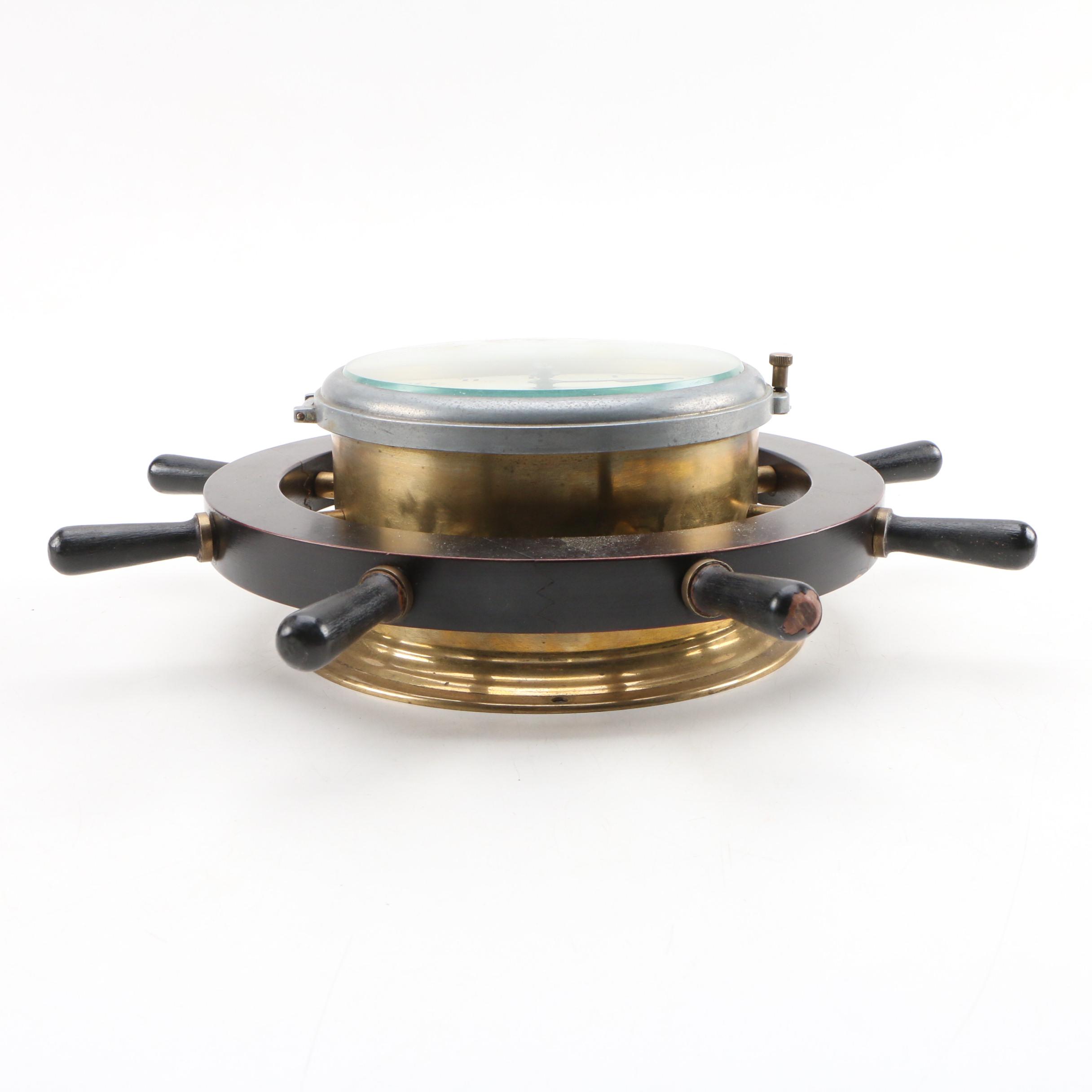 Schatz Royal Mariner Brass 8 Bell Ships Wheel Clock, Mid 20th Century EBTH