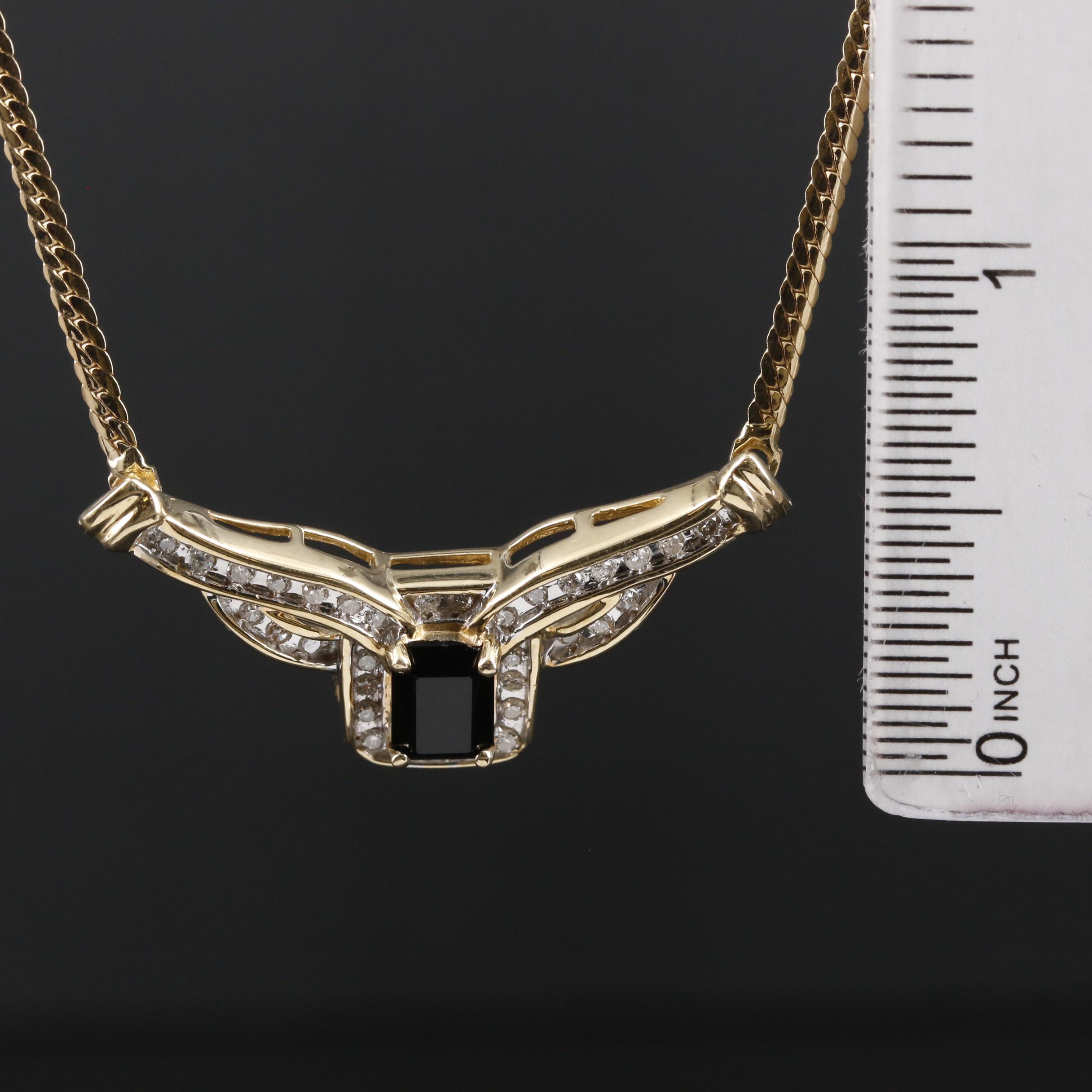 14K Black Onyx and Diamond Pendant Necklace EBTH