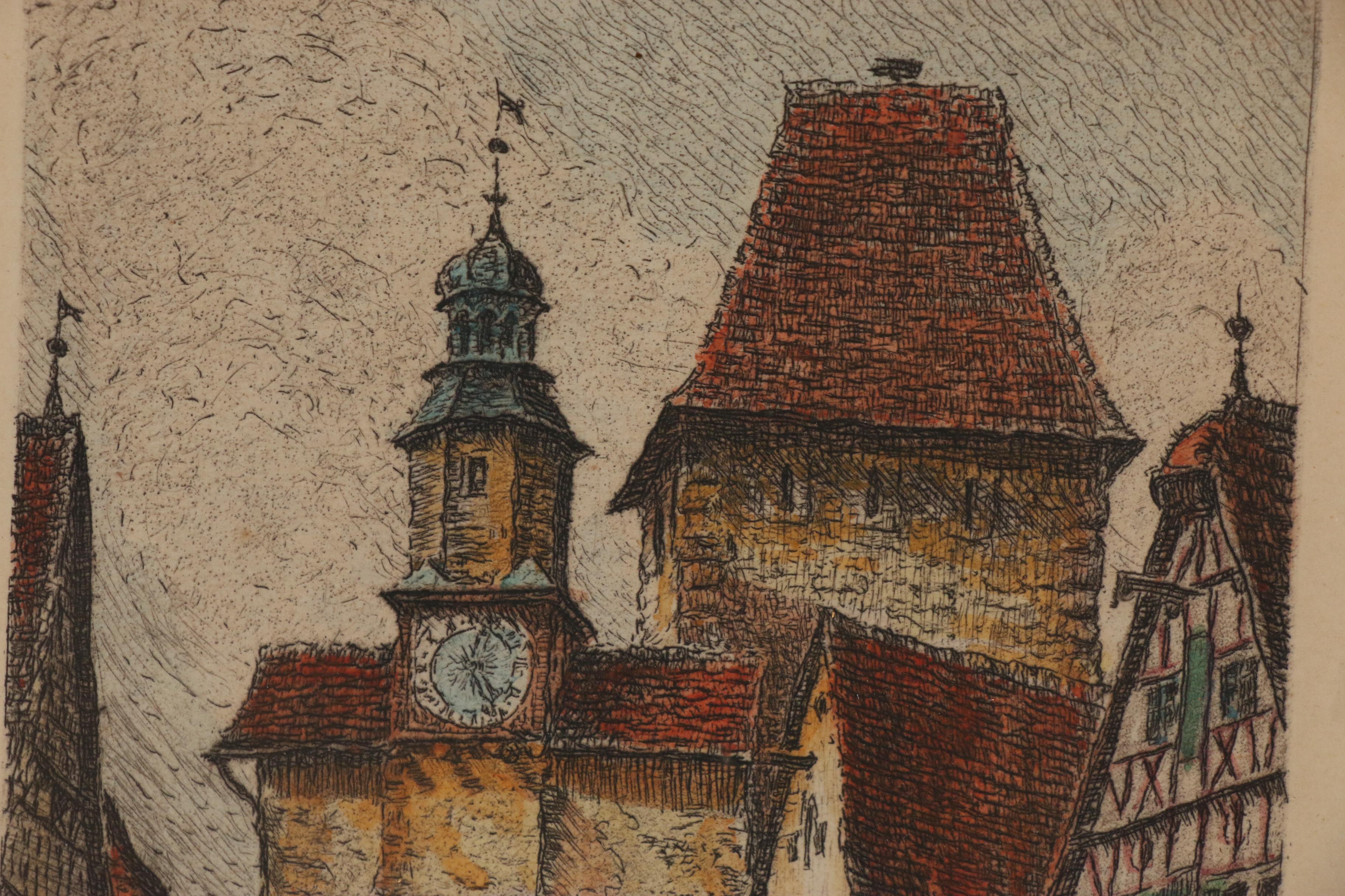 Handcolored Etchings of Rothenburg, Germany EBTH