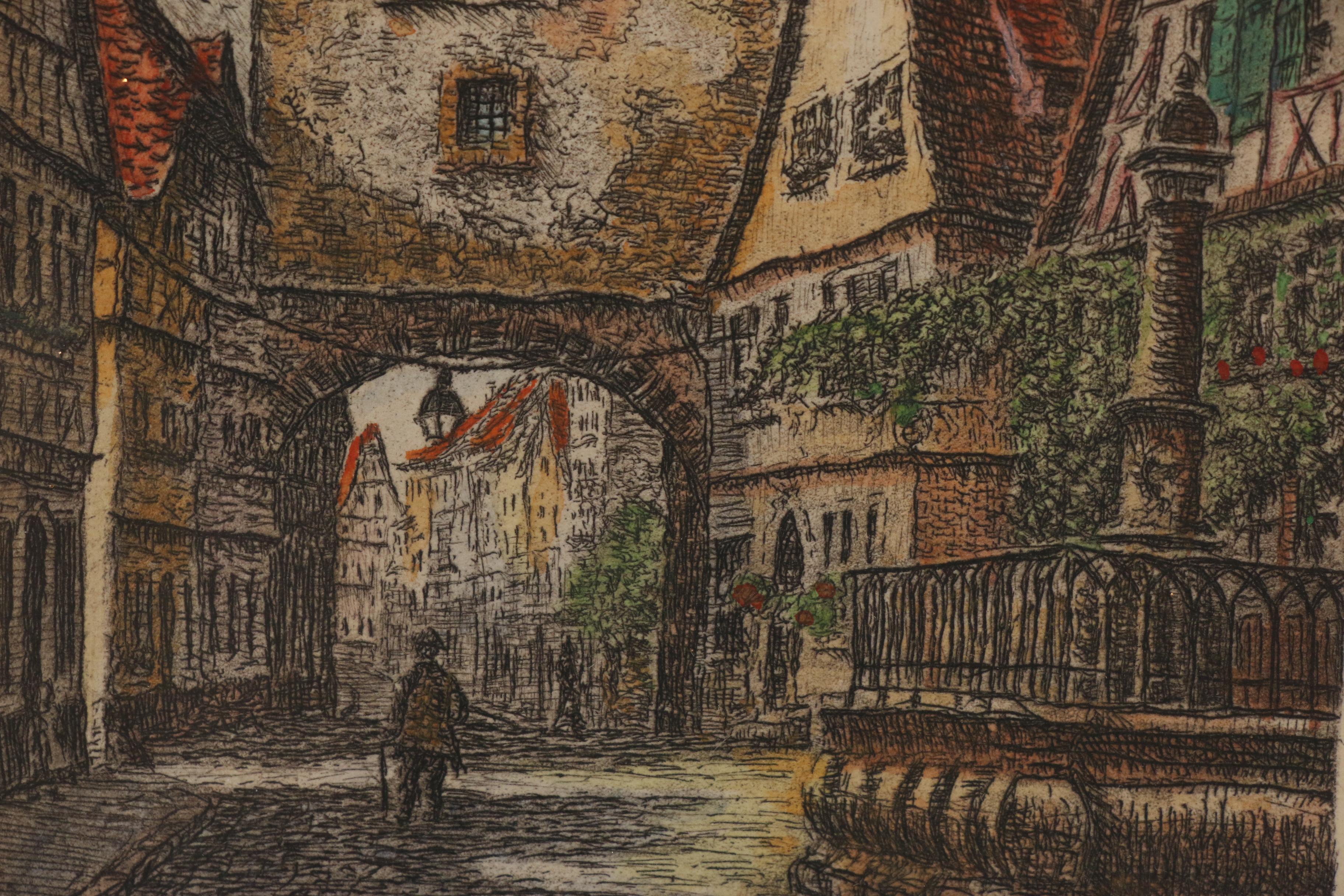 Handcolored Etchings of Rothenburg, Germany EBTH