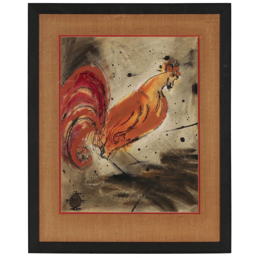 Joni T Johnson Folk Art Watercolor Painting Of Rooster Ebth