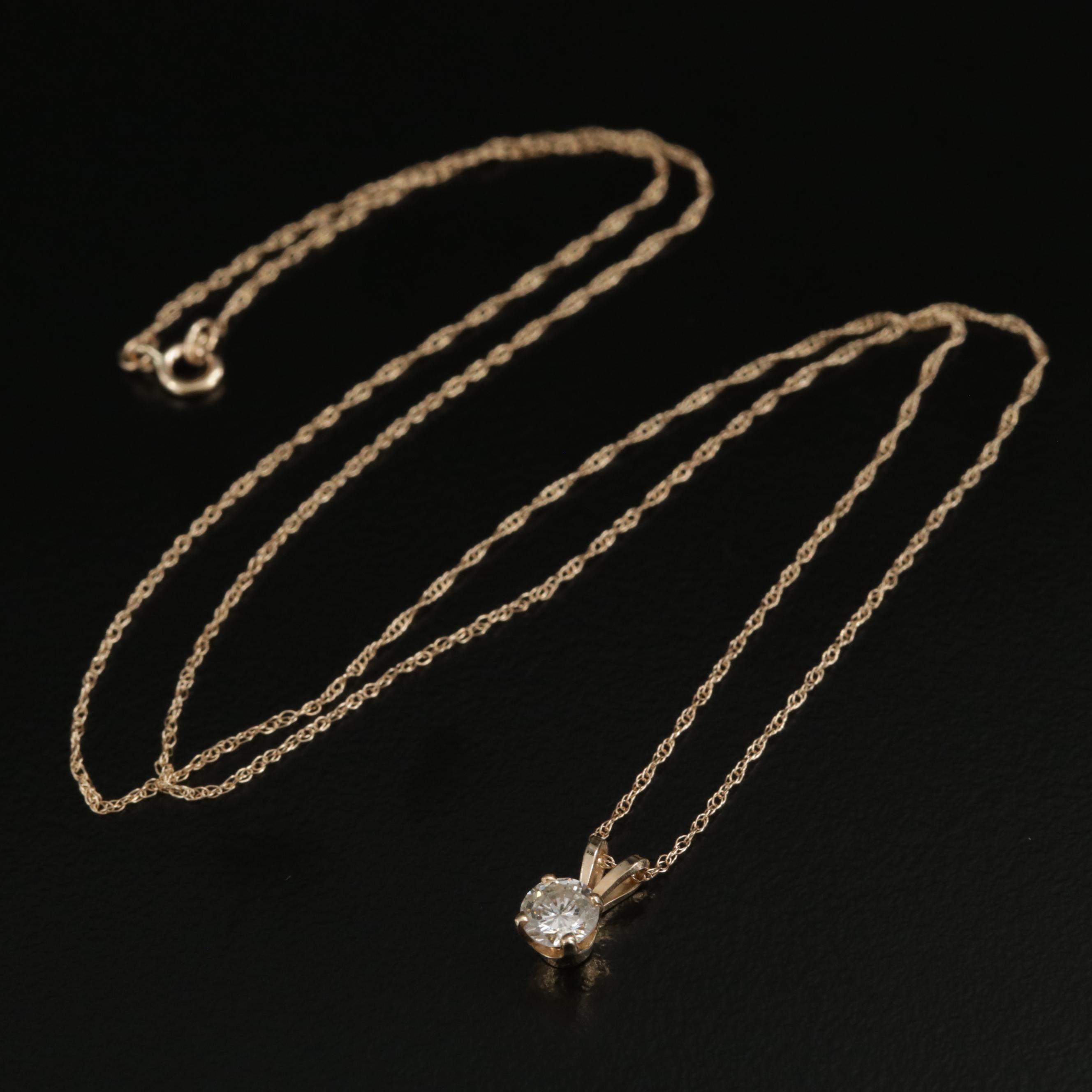 14K Yellow Gold 0.33 CT Diamond Pendant on Singapore Chain Necklace EBTH