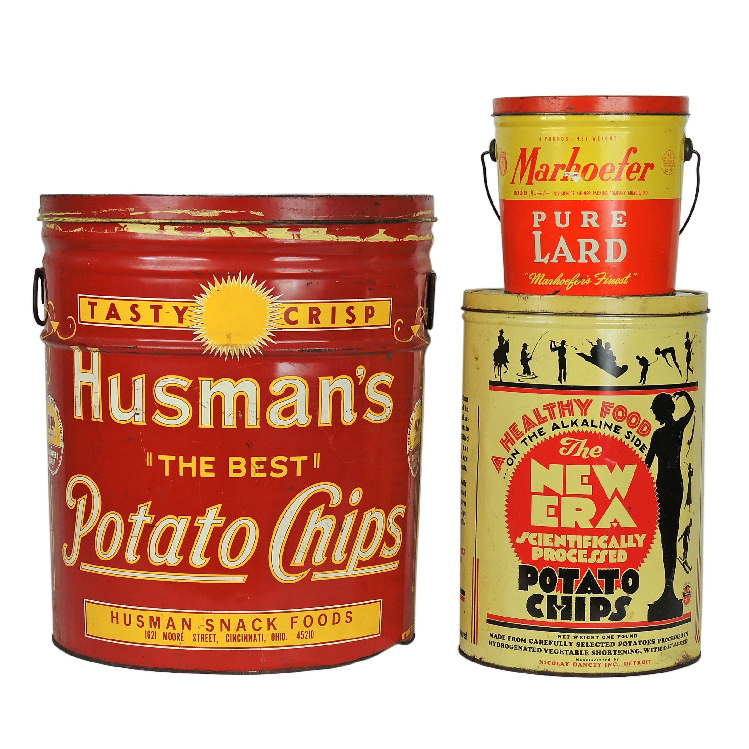 Potato Chip and Lard Tins, Mid 20th Century EBTH