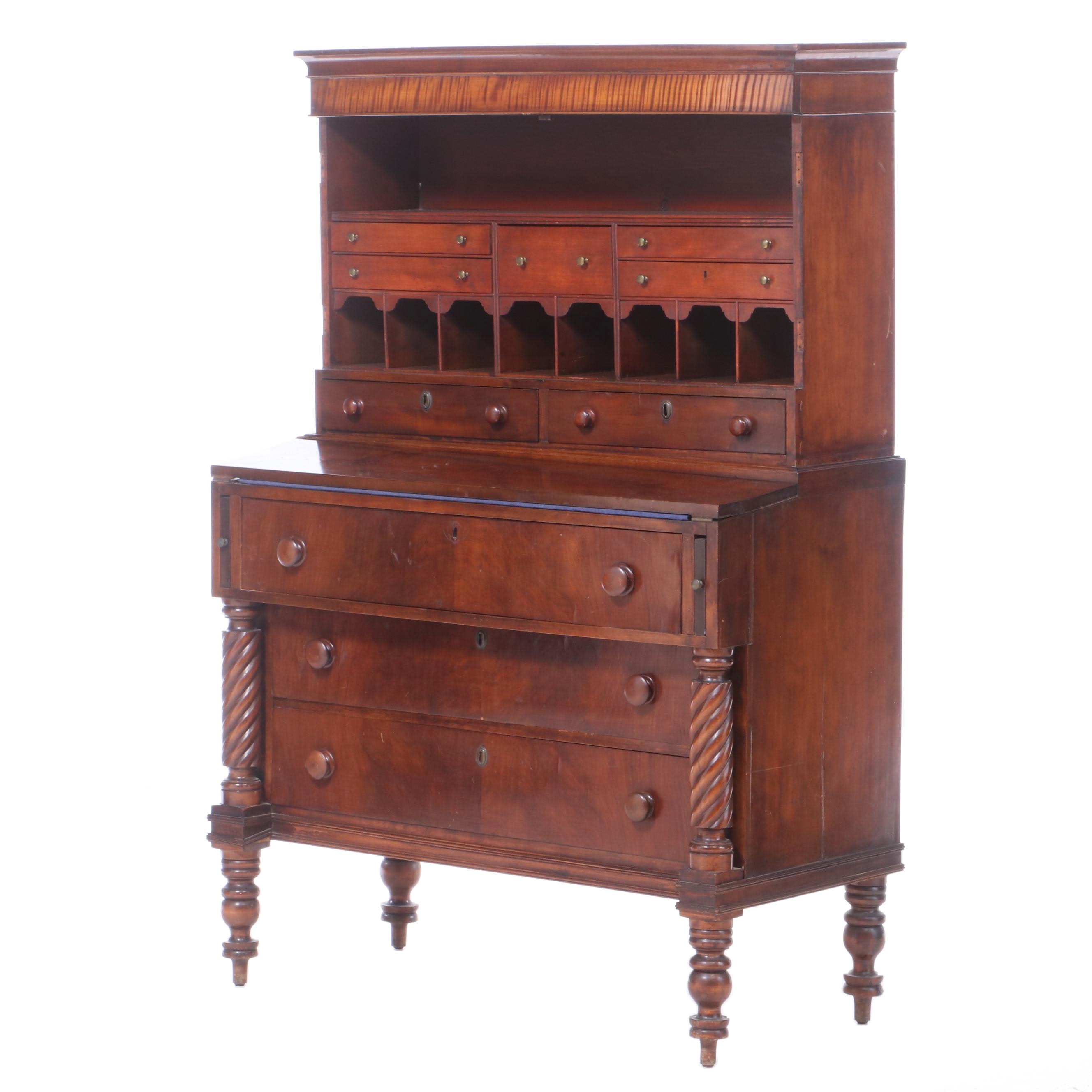 American Federal Maple And Mahogany Secretary Desk Early 19th