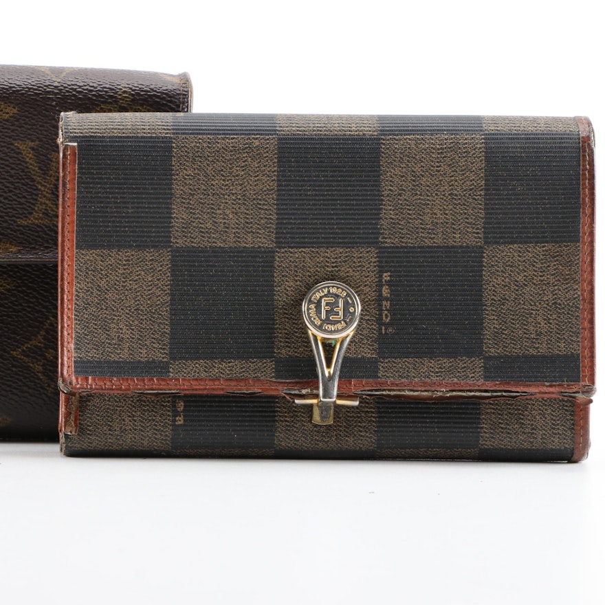 Louis Vuitton Womens Leather Monogram Kisslock Compact Bifold Wallet Brown