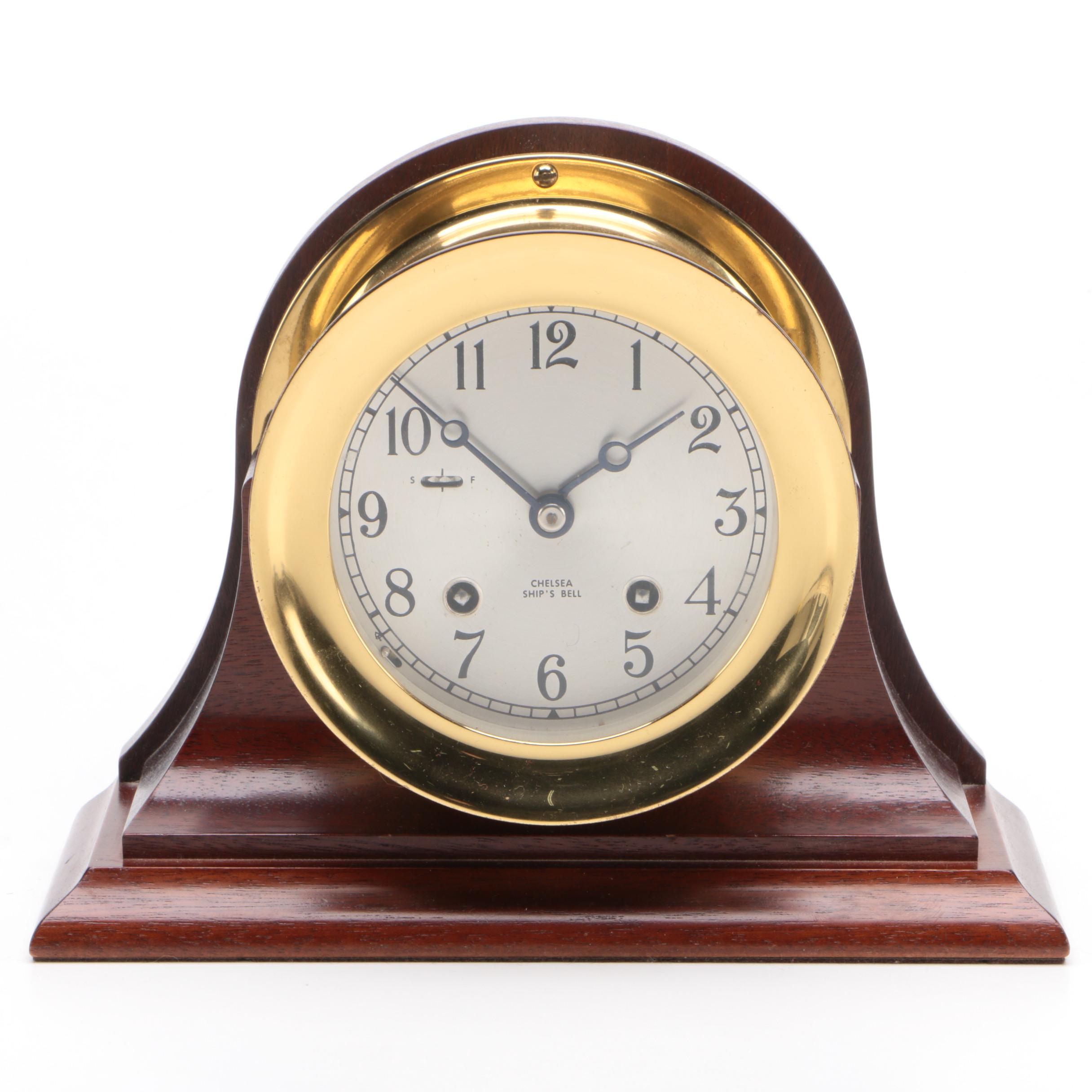 Chelsea Ship's Bell Brass and Mahogany Mantel Clock EBTH