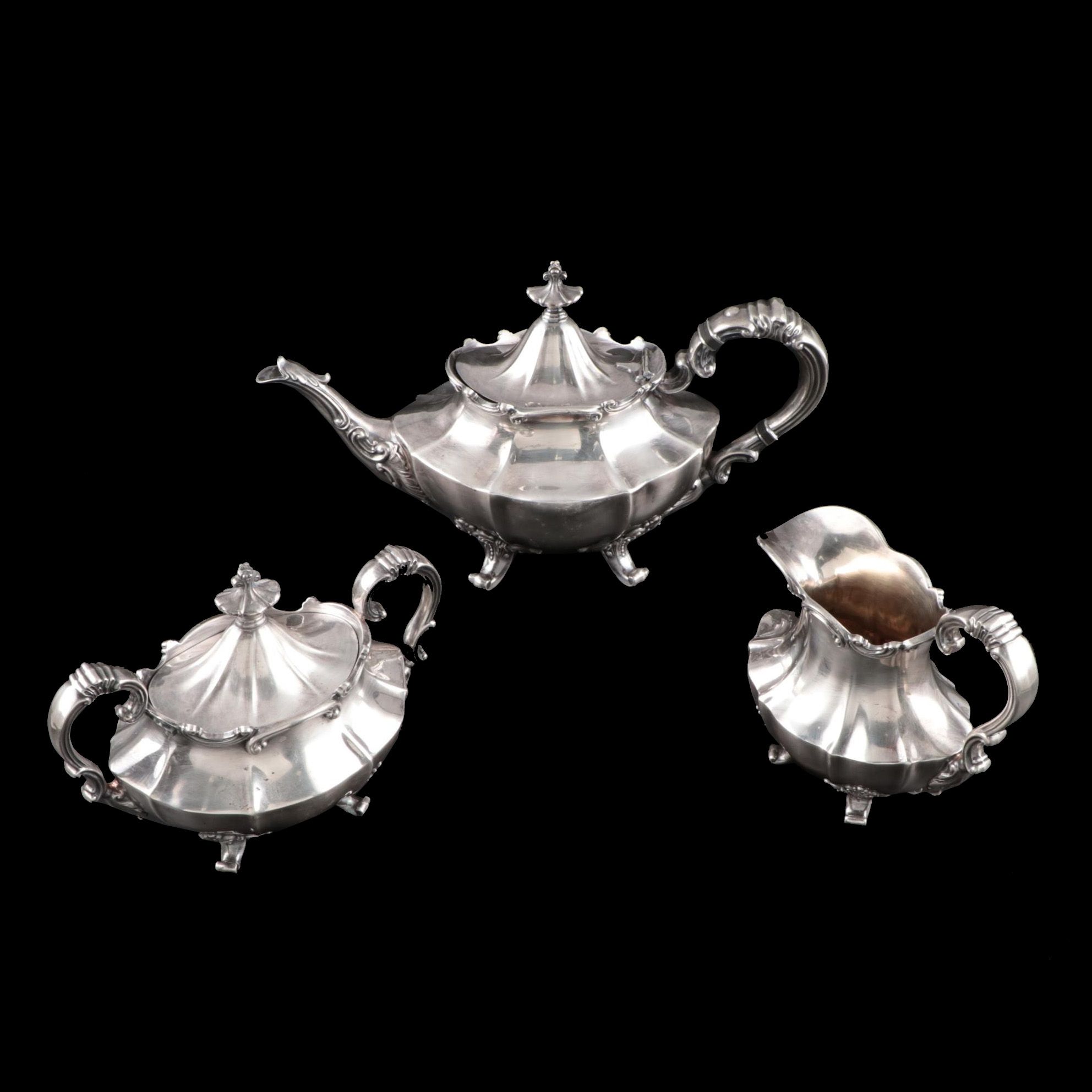 Reed & Barton "Victorian" Silver Plate Teapot, Creamer, and Sugar Bowl