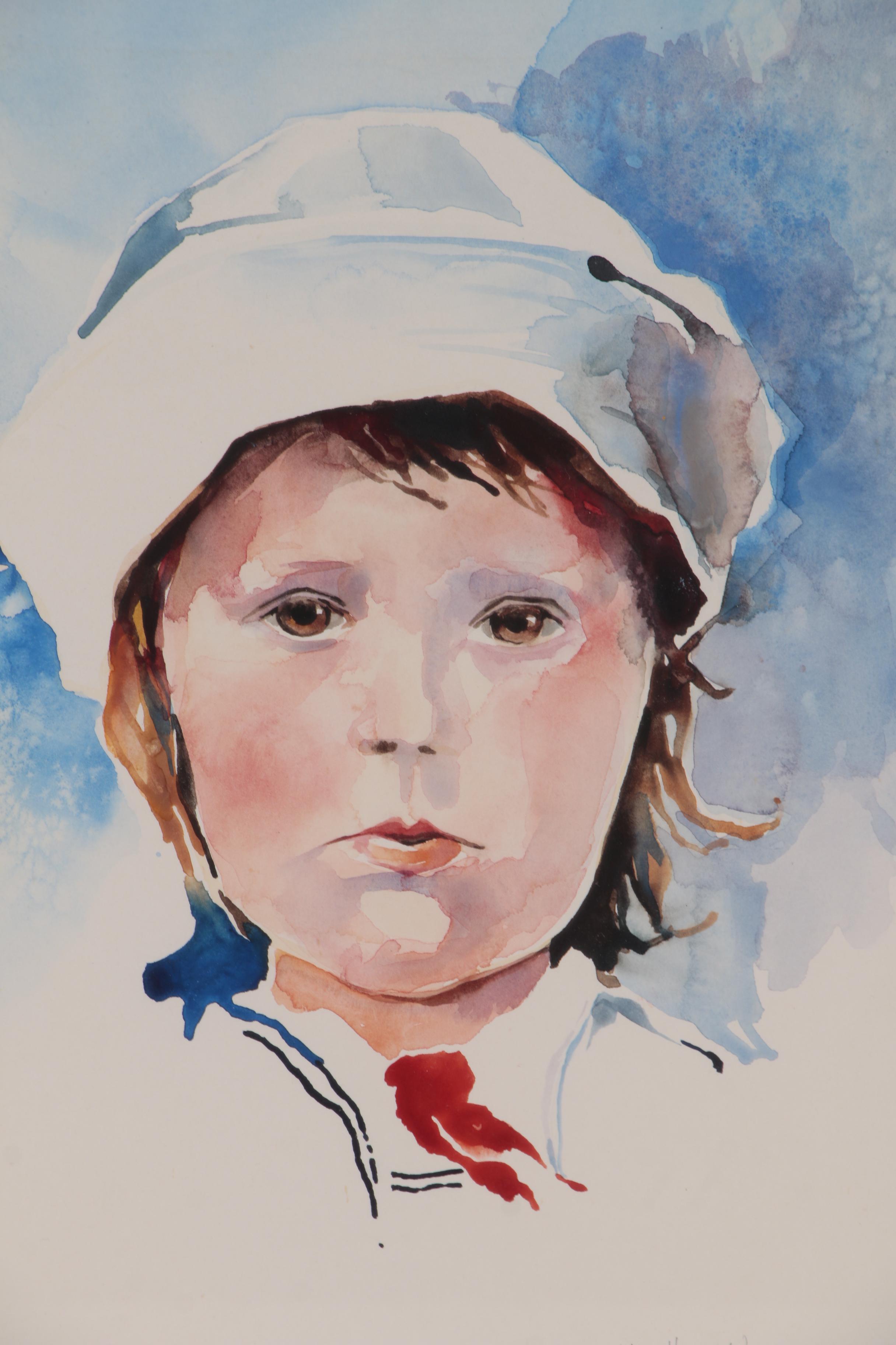 Mary Helen Wallace Watercolor Portrait Painting "A Child's Face" EBTH