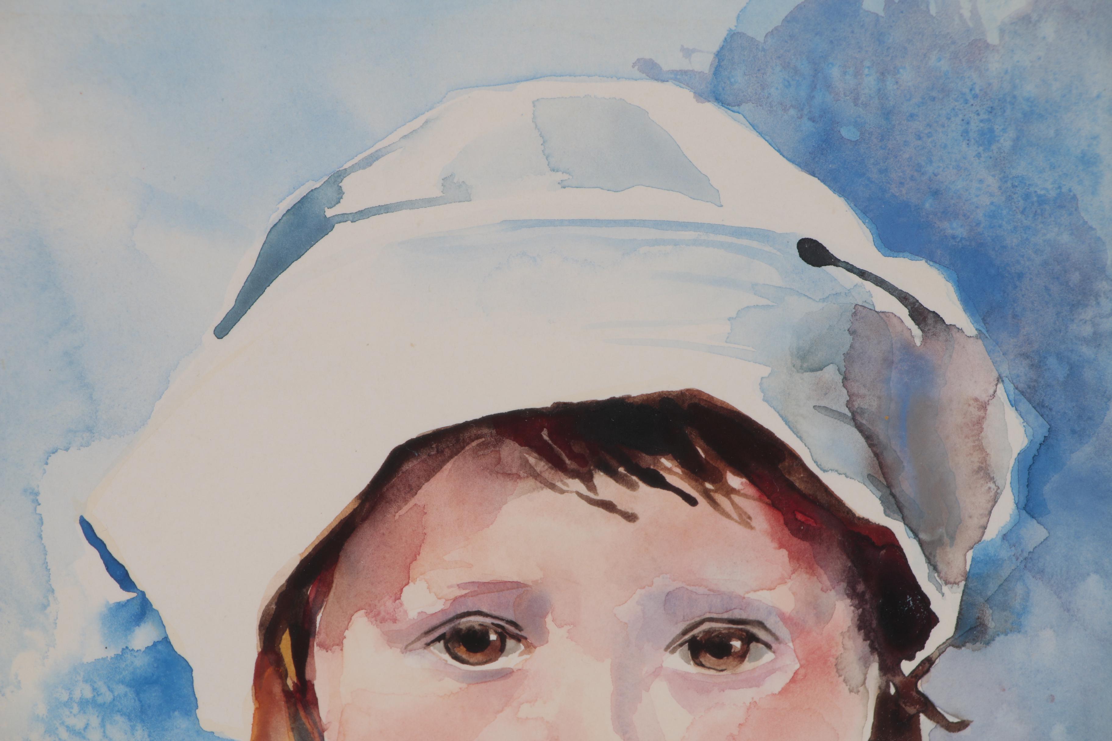 Mary Helen Wallace Watercolor Portrait Painting "A Child's Face" EBTH