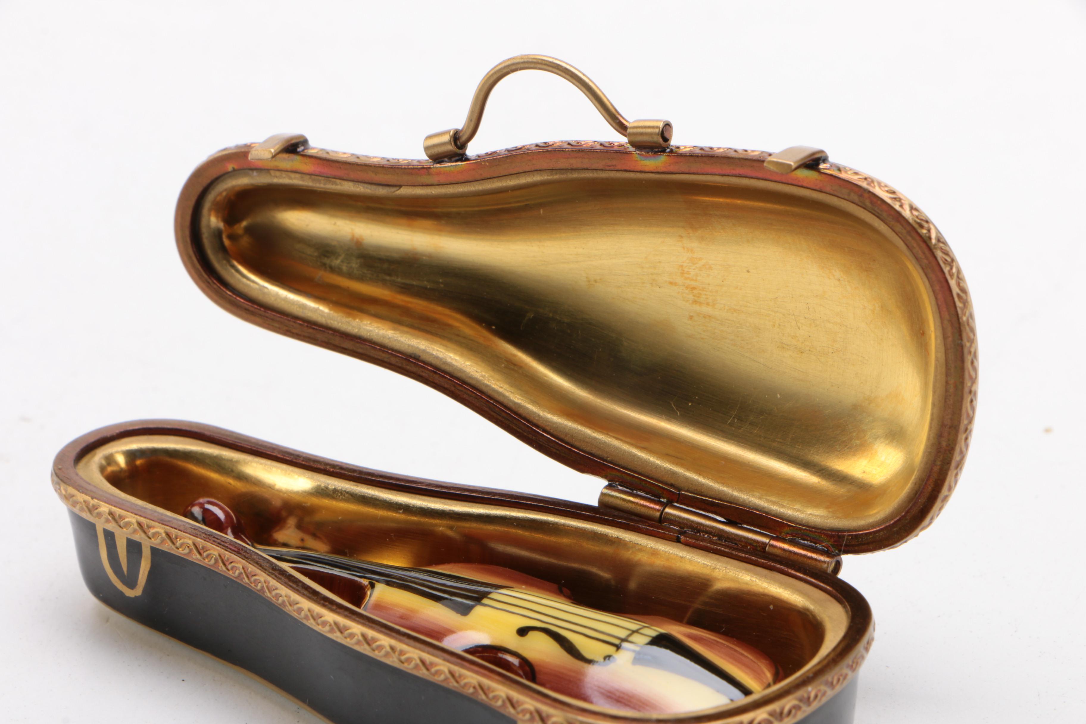 Parry Vielle Limoges "Violin Case" Hand Painted Trinket Box EBTH